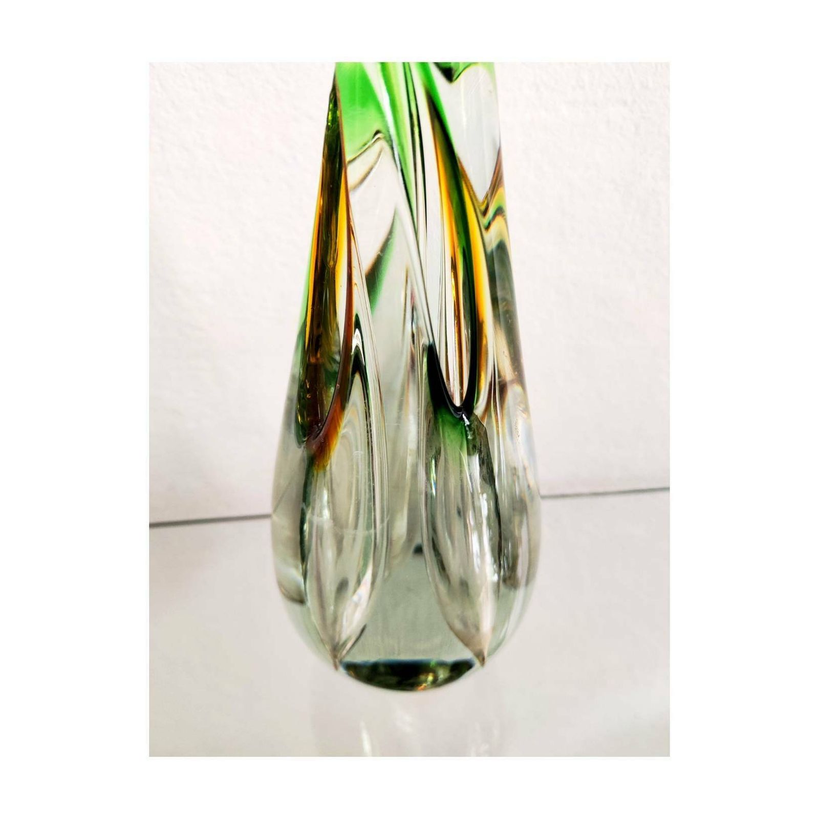 Rare Swirl Glass Vase // Hand Blown Glass Vase With 4 Flower Slots // Made In Czechoslovakia In 1970s photo Home Decor