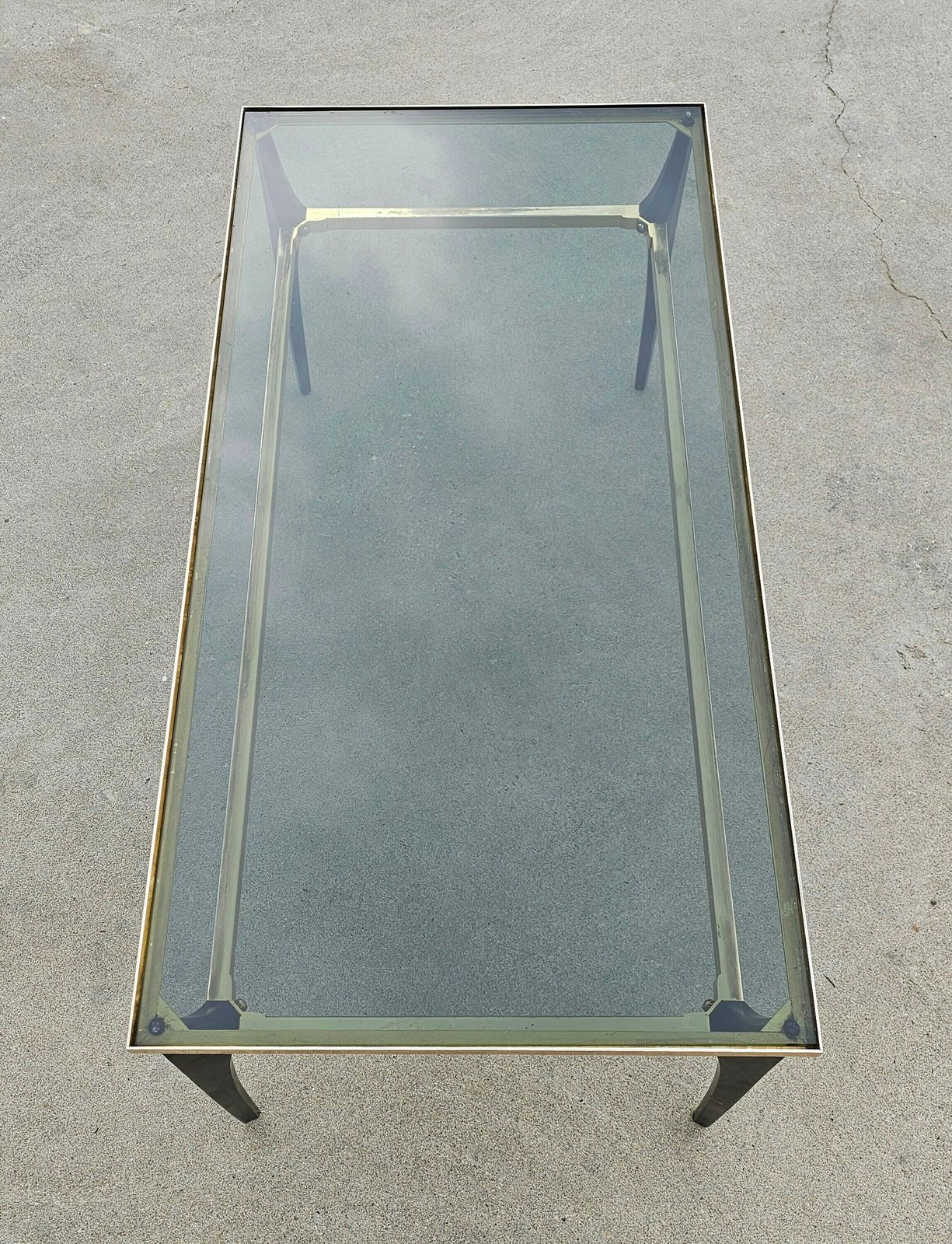 Stilnovo Coffee Table In Gold Plated Steel And Smoked Glass // Made In Italy In 1950s photo for sale