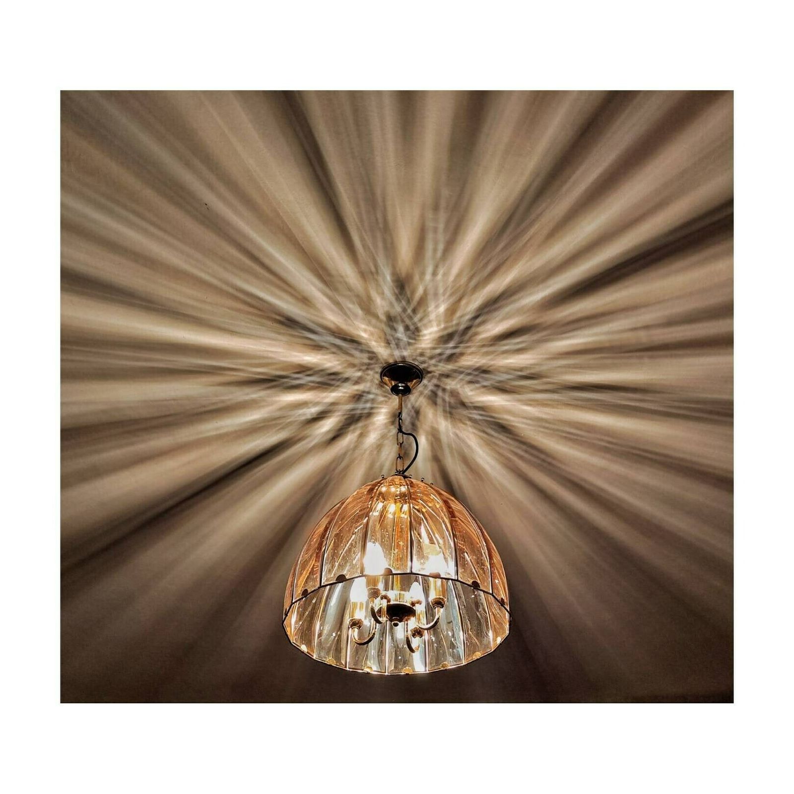 Very Rare Mid Century Modern Pendant/Chandelier By Honsel // Pink/Peach Faceted Glass Chandelier // Made In West Germany In 1970s photo buy