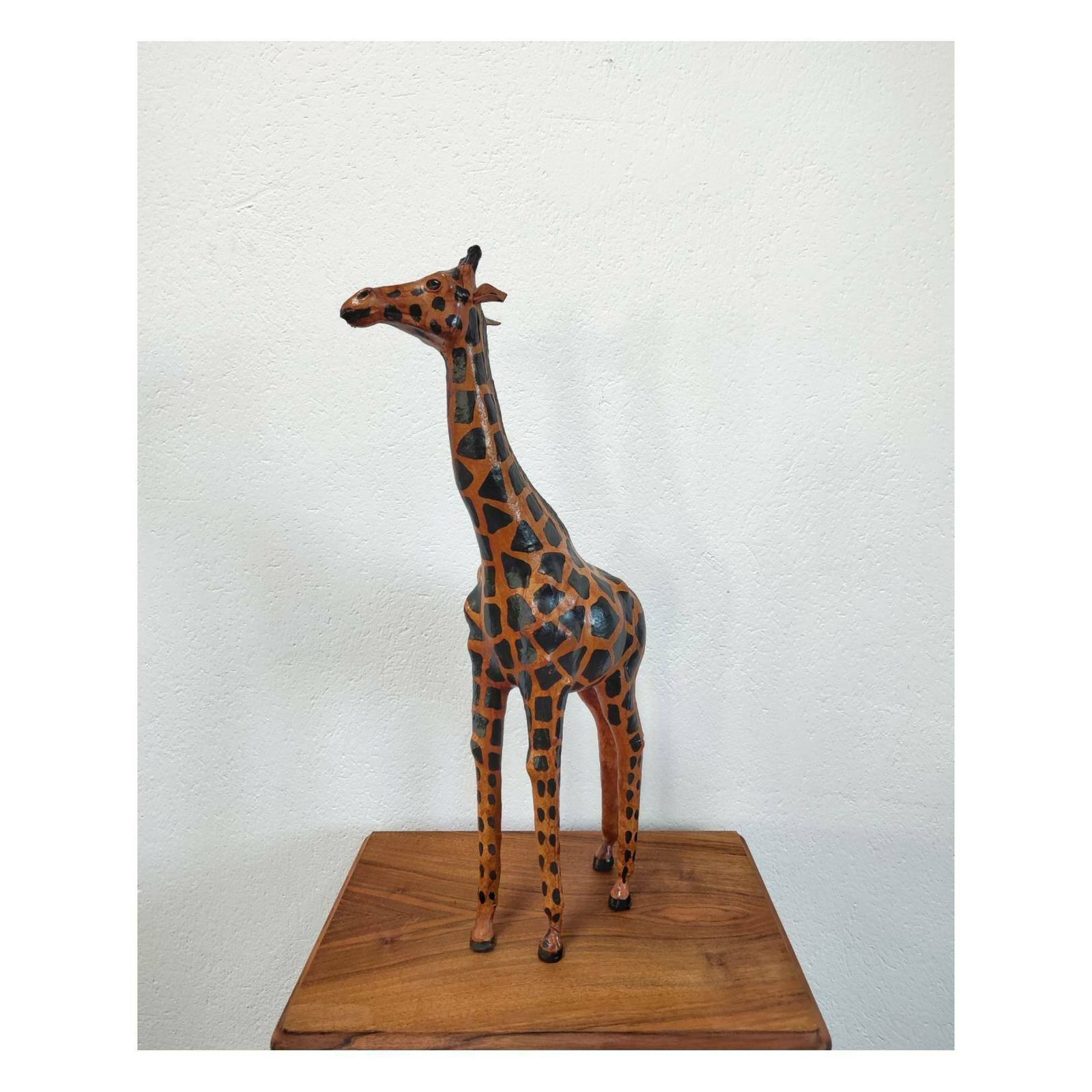 Leather Giraffe Figurine // Painted Leather Giraffe Sculpture// Mid Century Modern Giraffe Sculpture // Made In England In 1950s photo for sale