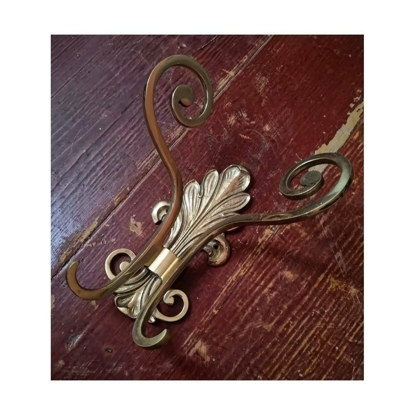 Hollywood Regency Brass Coat Hook // Double Coat Hook In Brass // Large Elegant Double Coat Hook // Made In France In 1950s photo Furniture