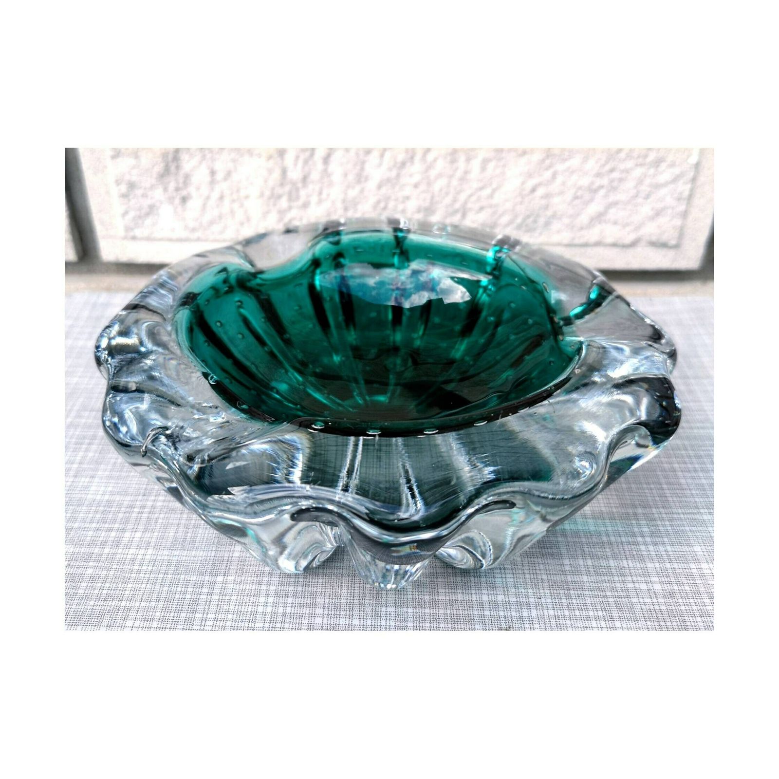 Mid Century Modern Murano Glass Ashtray Bullicante Glass With Air Bubbles // Bullicante Bubble Glass Ashtray // Made In Italy In 1950s photo for sale