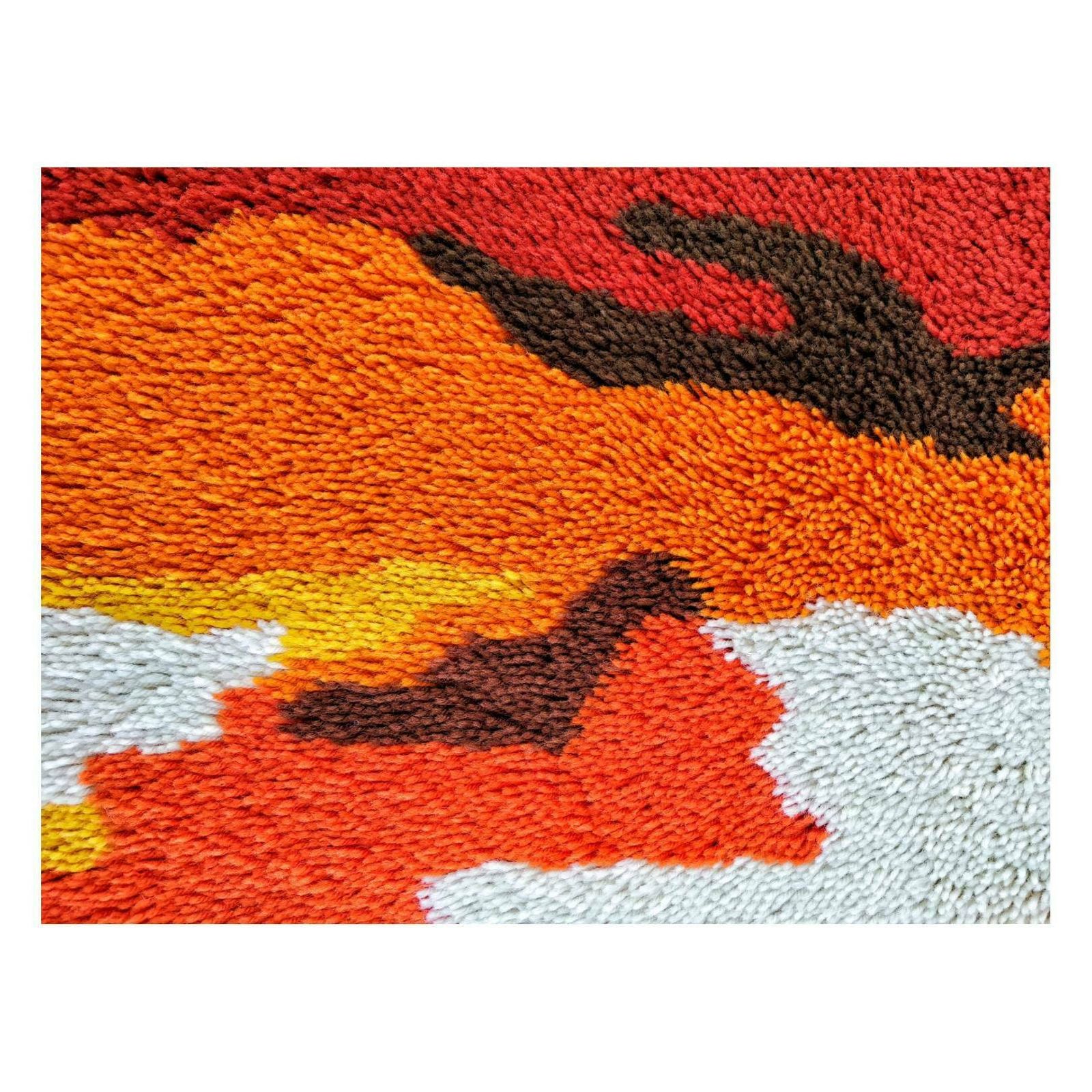 Swedish Rya Rug // Mid Century Rug // Orange And Red Rug // Made In Sweden In 1970s photo furniture