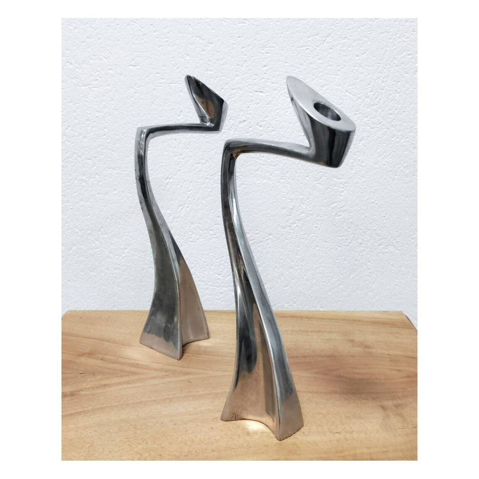 Pair Of Postmodernist Candlestick Holders In Aluminum By Matthew Hilton For Scp England // Swan Candle Holders // Made In England In 1987 photo furniture
