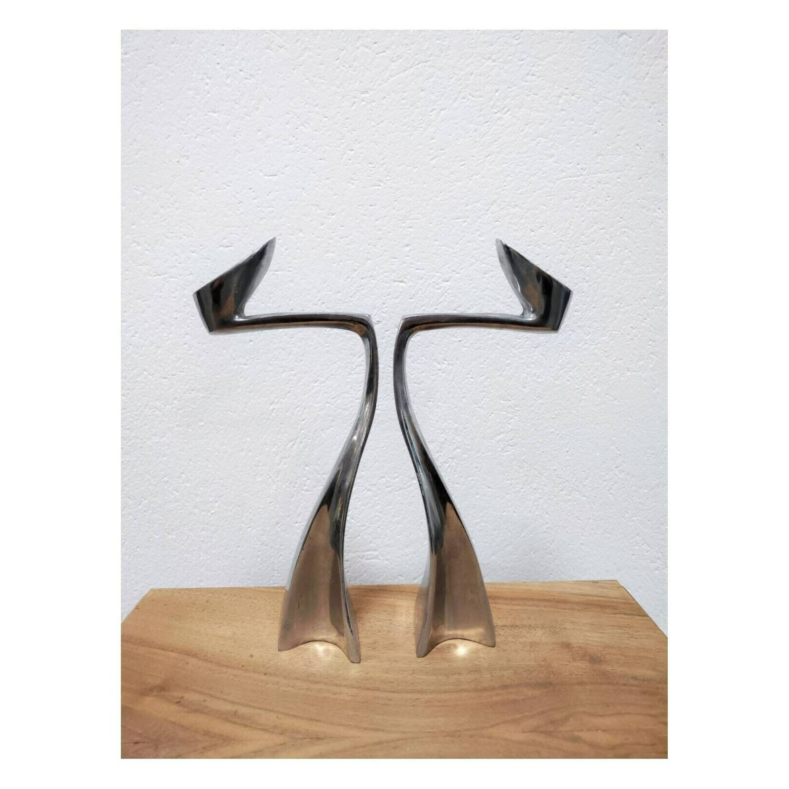 Pair Of Postmodernist Candlestick Holders In Aluminum By Matthew Hilton For Scp England // Swan Candle Holders // Made In England In 1987 photo for sale