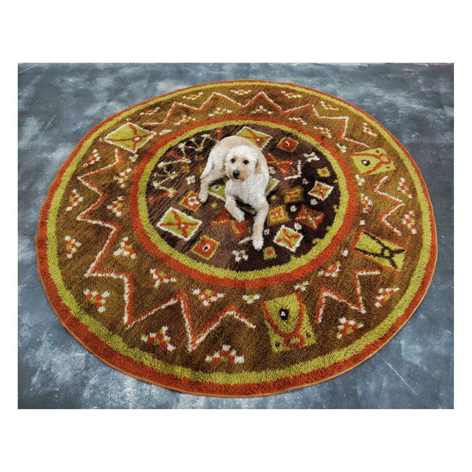 Rare Vintage Area Rug Finlandia // Large Round Vintage Rug // Made In West Germany In 1970s