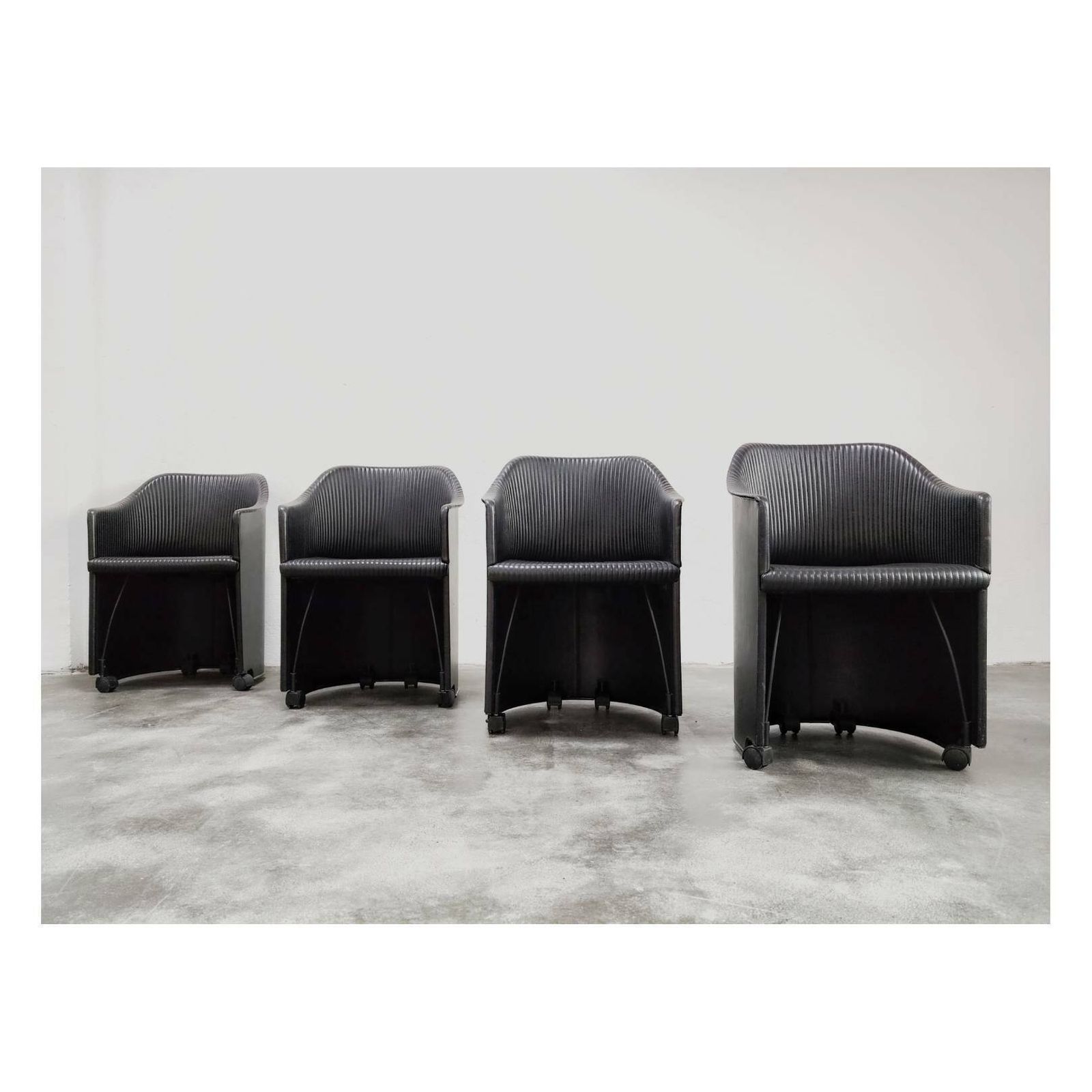1of4 Leather Armchairs By Afra And Tobia Scarpa // Postmodern Armchairs With Wheels For Maxalto Artona Collection // Made In Italy In 1985 photo furniture
