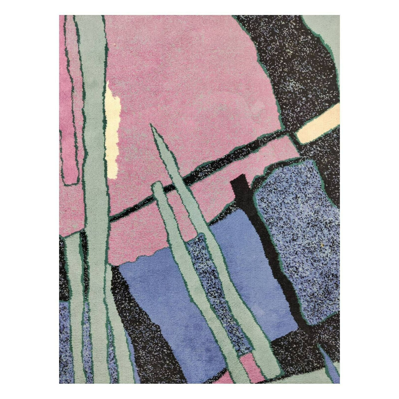 Postmodernist Abstract Rug // Vintage Woolen Rug In Pastel Colours // Made In West Germany In 1970s photo for sale