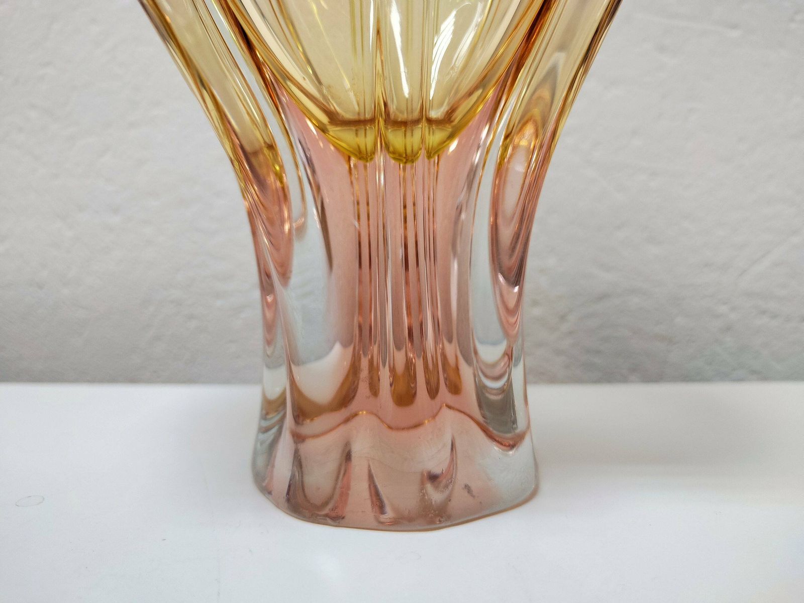 Xl Mid Century Vase By Josef Hospodka // Large, Handmade, Vintage Pink And Yellow Glass Vase // Made In Czechoslovakia In 1960s photo for sale