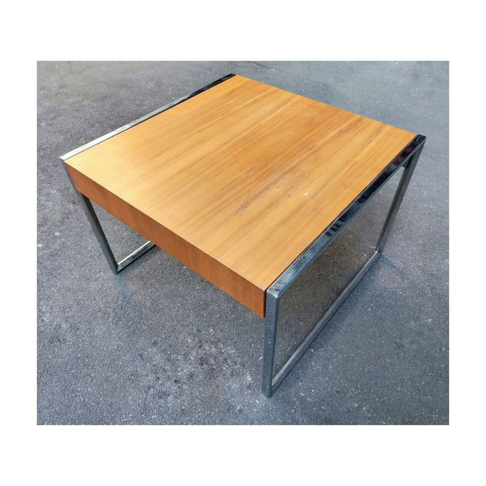 Mid Century Modern Coffee Table / Florence Knoll Style Coffee Table / Minimalist Coffee Table In Wood And Chrome / Made In Germany In 1970s