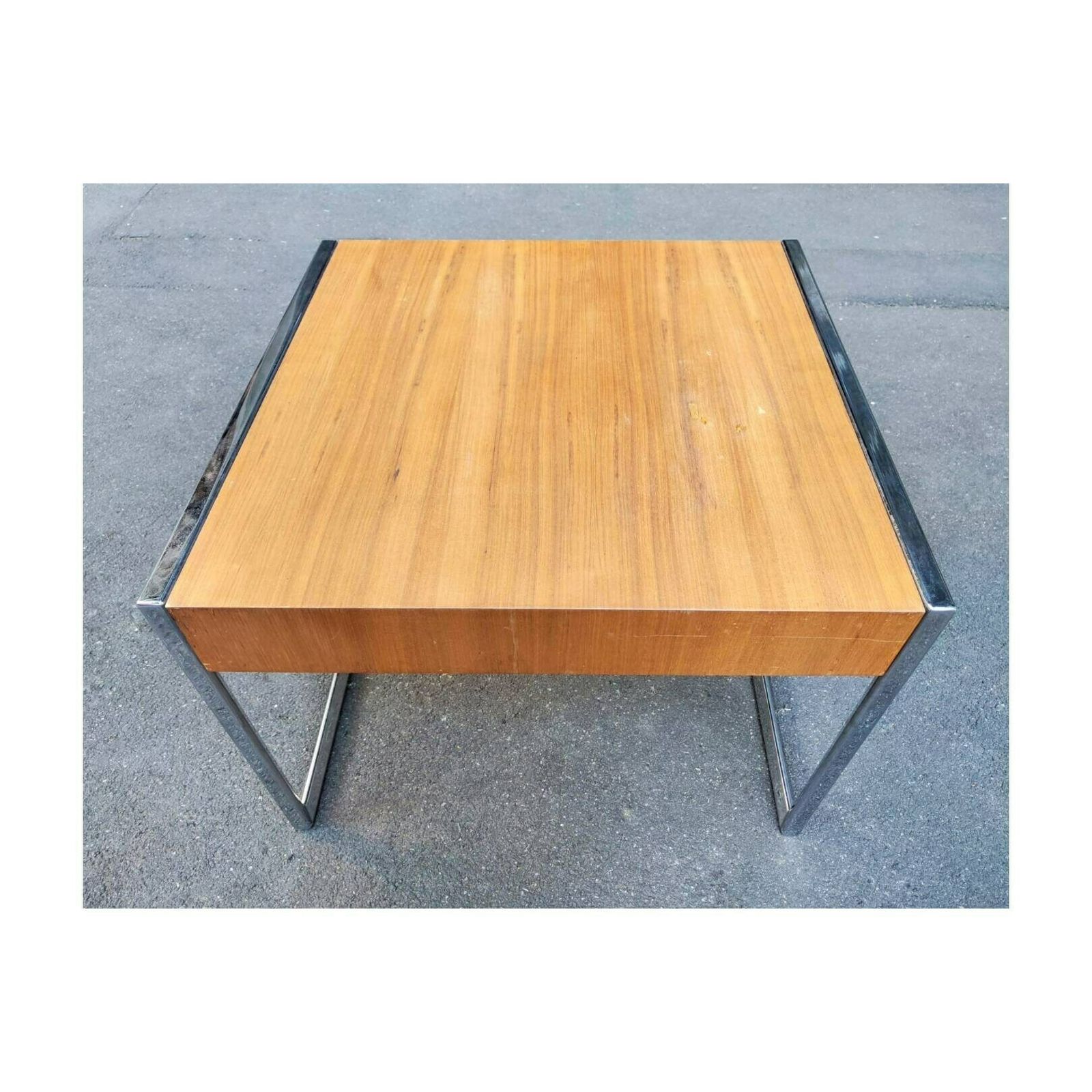 Mid Century Modern Coffee Table / Florence Knoll Style Coffee Table / Minimalist Coffee Table In Wood And Chrome / Made In Germany In 1970s photo for sale