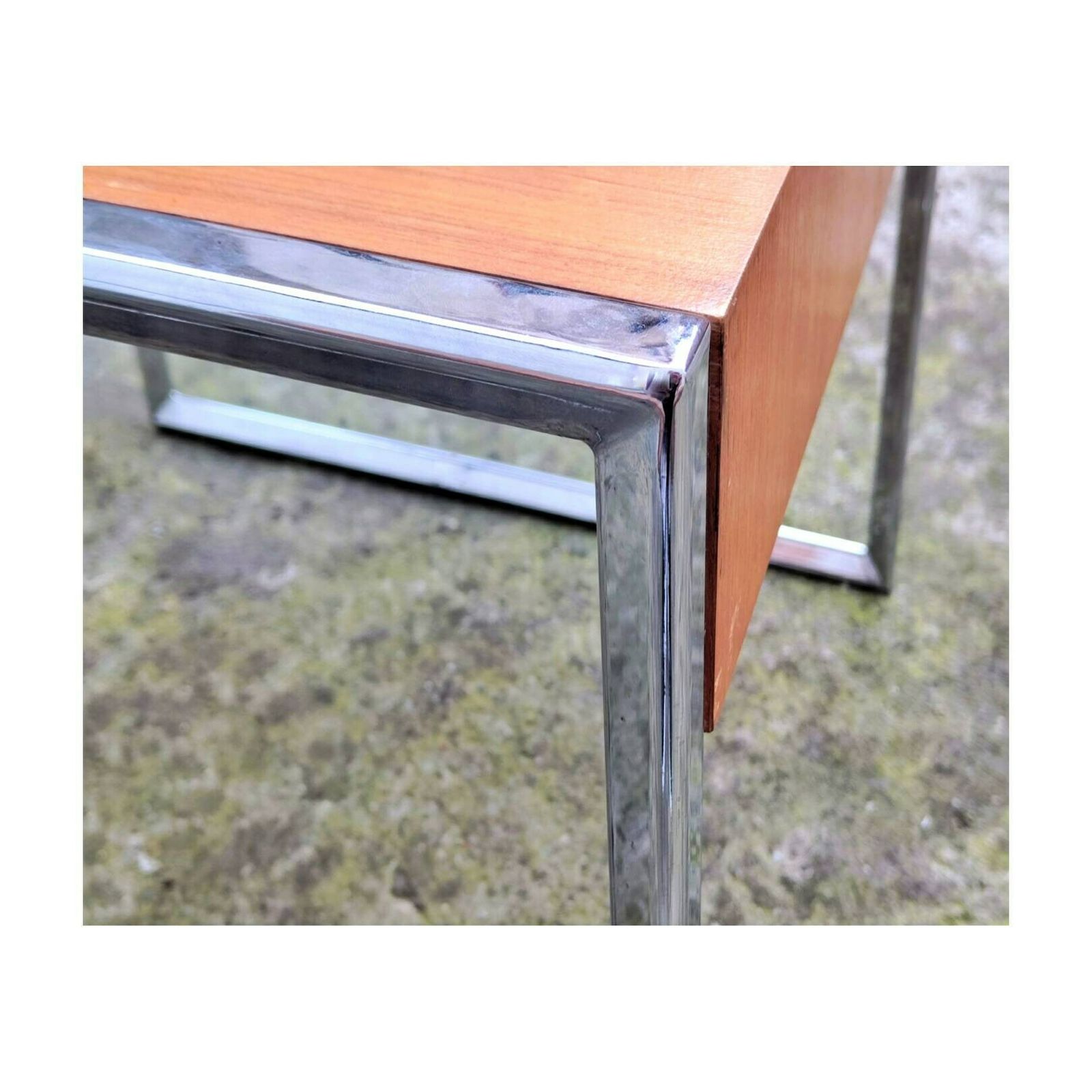 Mid Century Modern Coffee Table / Florence Knoll Style Coffee Table / Minimalist Coffee Table In Wood And Chrome / Made In Germany In 1970s photo vinterior