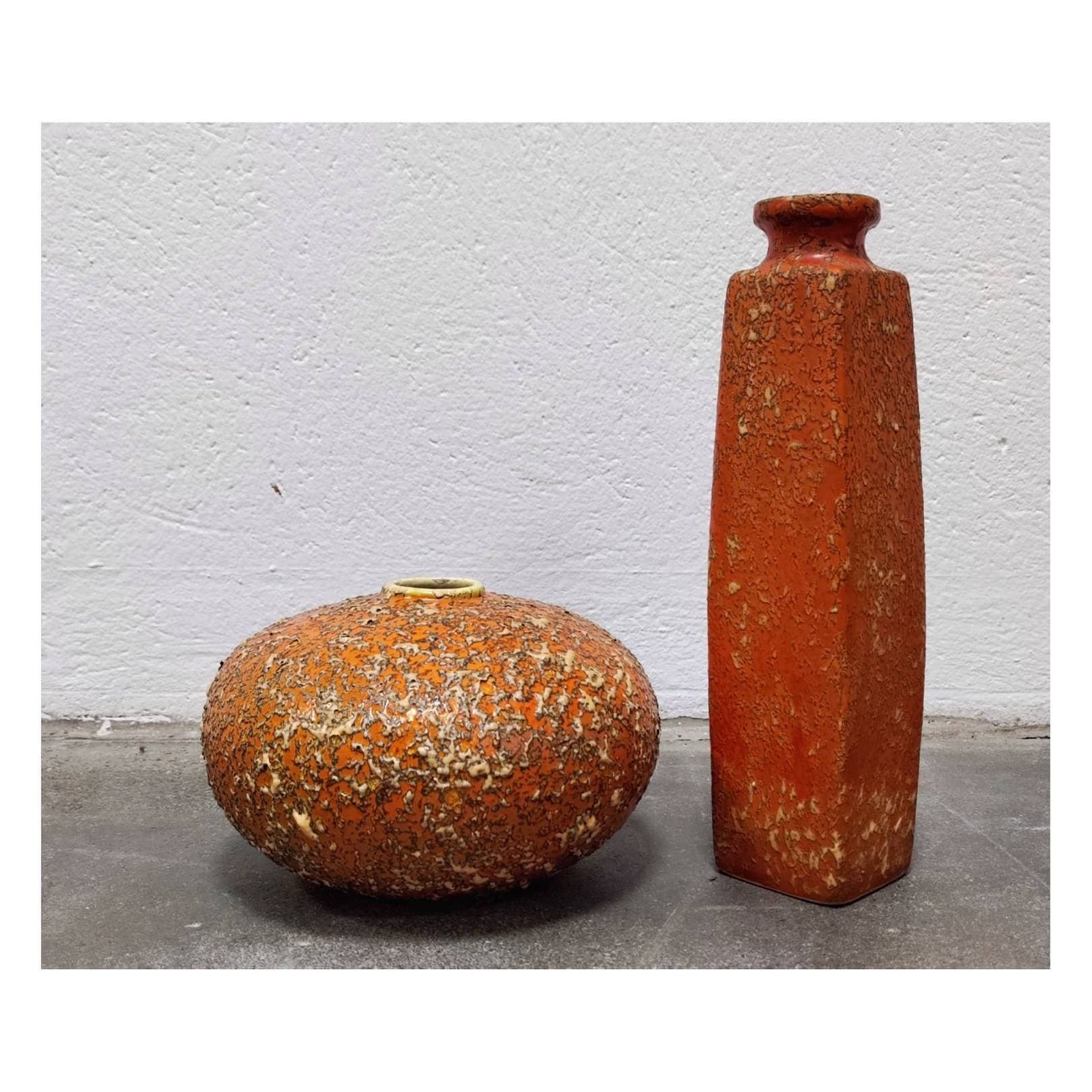 Pair Of Mid Century Modern Fat Lava Glazed Vases // Tofej Pottery  Orange Tofej Ceramics // Made In Hungary In 1970s