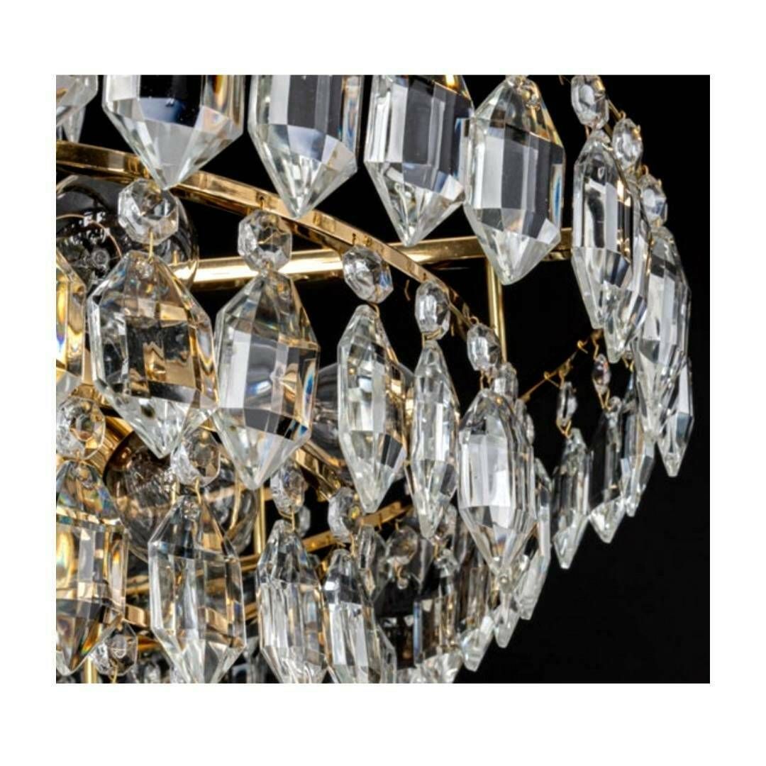 Very Rare Luxurious Mid Century Modern Chandelier By Bakalowits // Gold Plated Brass And Crystal Chandelier // Made In Austria In 1960s photo for sale