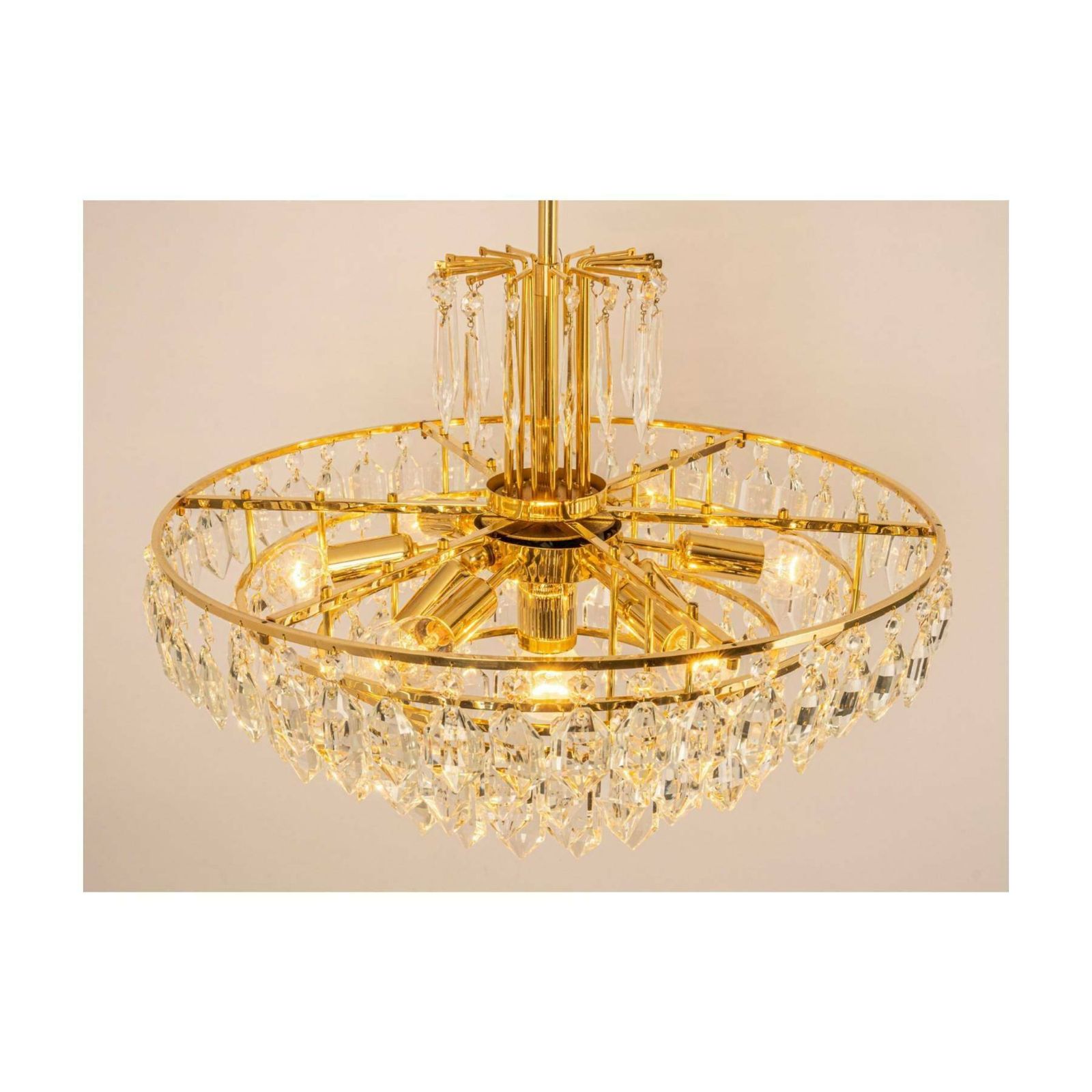 Very Rare Luxurious Mid Century Modern Chandelier By Bakalowits // Gold Plated Brass And Crystal Chandelier // Made In Austria In 1960s photo 2000.0