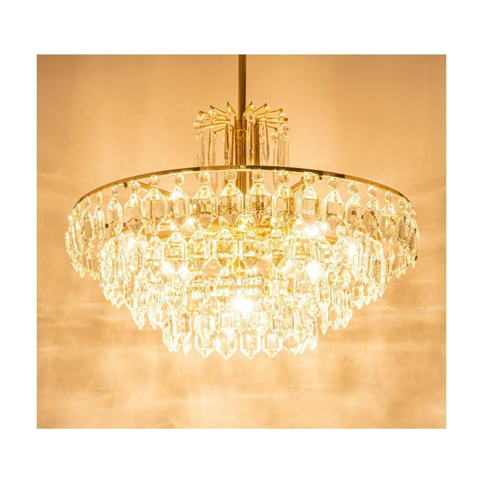 Very Rare Luxurious Mid Century Modern Chandelier By Bakalowits // Gold Plated Brass And Crystal Chandelier // Made In Austria In 1960s photo buy