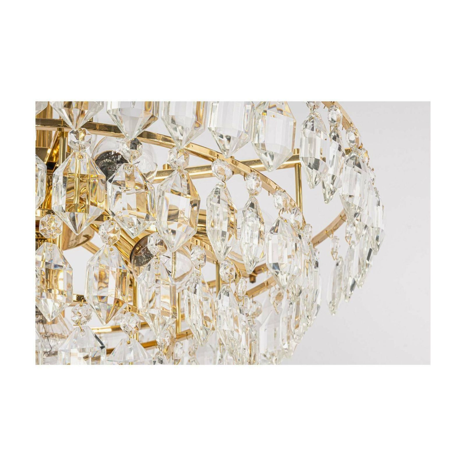 Very Rare Luxurious Mid Century Modern Chandelier By Bakalowits // Gold Plated Brass And Crystal Chandelier // Made In Austria In 1960s photo vintage