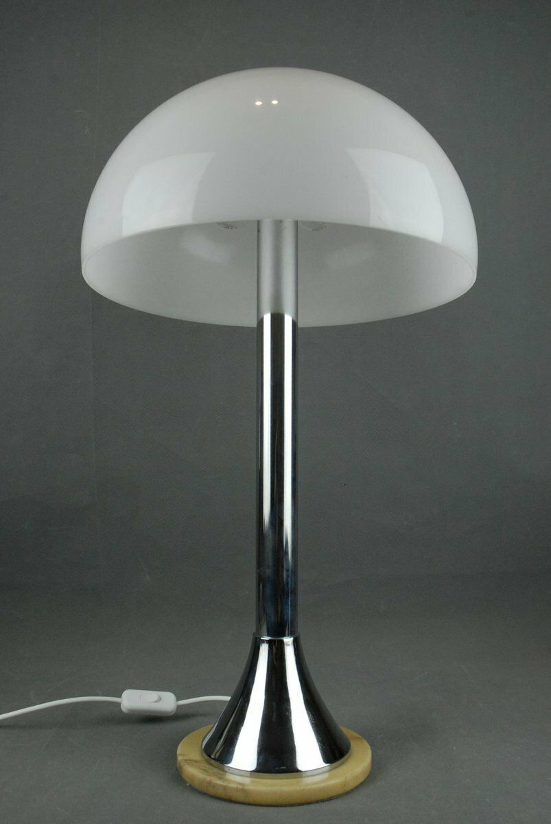 Vintage Perspex Chrome & Marble Base Mushroom Table Lamp By Oma Fabbrica Lampadari, Italy, 1960s photo buy