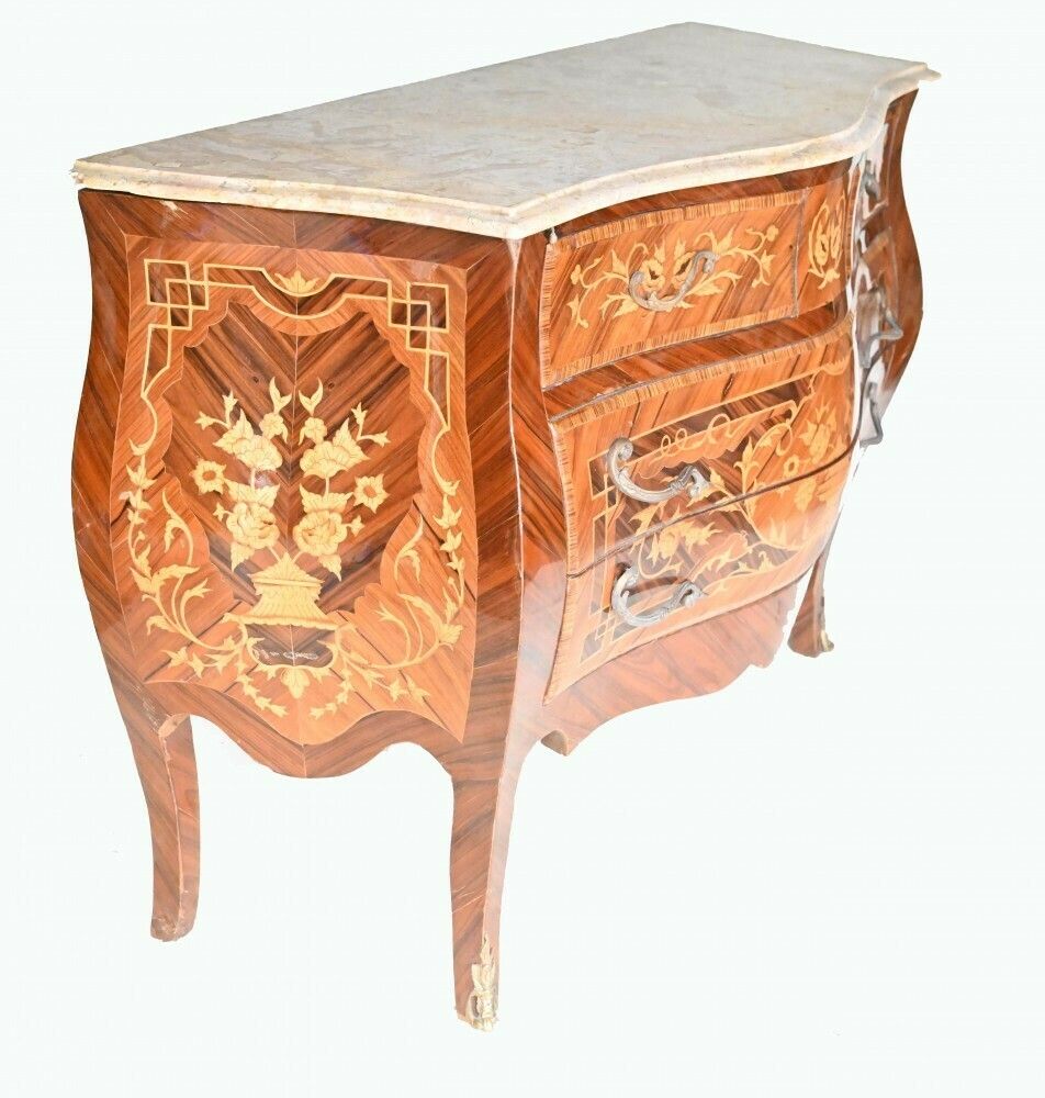 Furniture Bombe Chest Of Drawers Empire Commode Marquetry Inlay photo