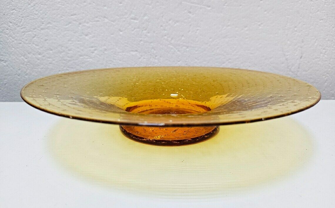 Mid Century Modern Yellow Murano Art Glass Decorative Plate With Golden Dust // Made In Italy In 1960s photo furniture