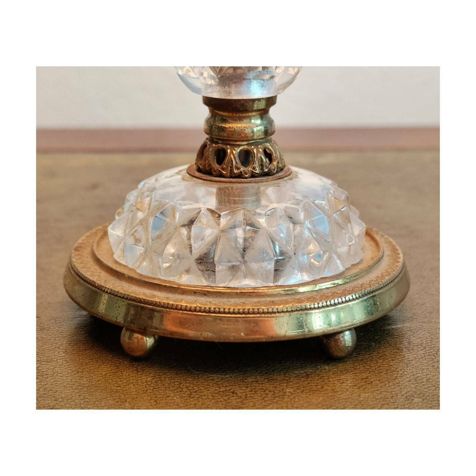 Gilt Bronze And Crystal Bedside Lamps // Diamond Point Crystal Lamps // Hollywood Regency Lamps // Made In Italy In 1950s photo for sale