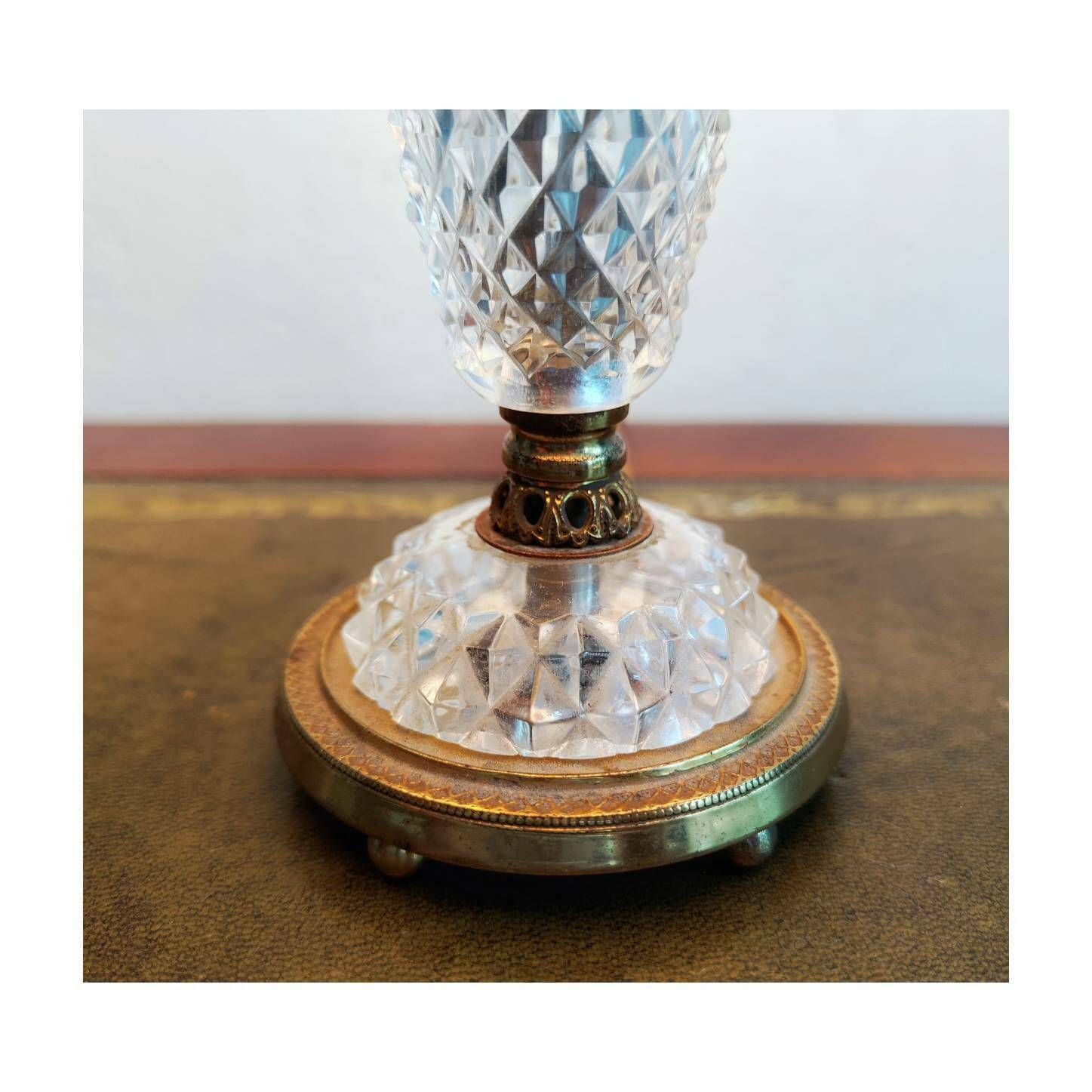 Gilt Bronze And Crystal Bedside Lamps // Diamond Point Crystal Lamps // Hollywood Regency Lamps // Made In Italy In 1950s photo Lighting