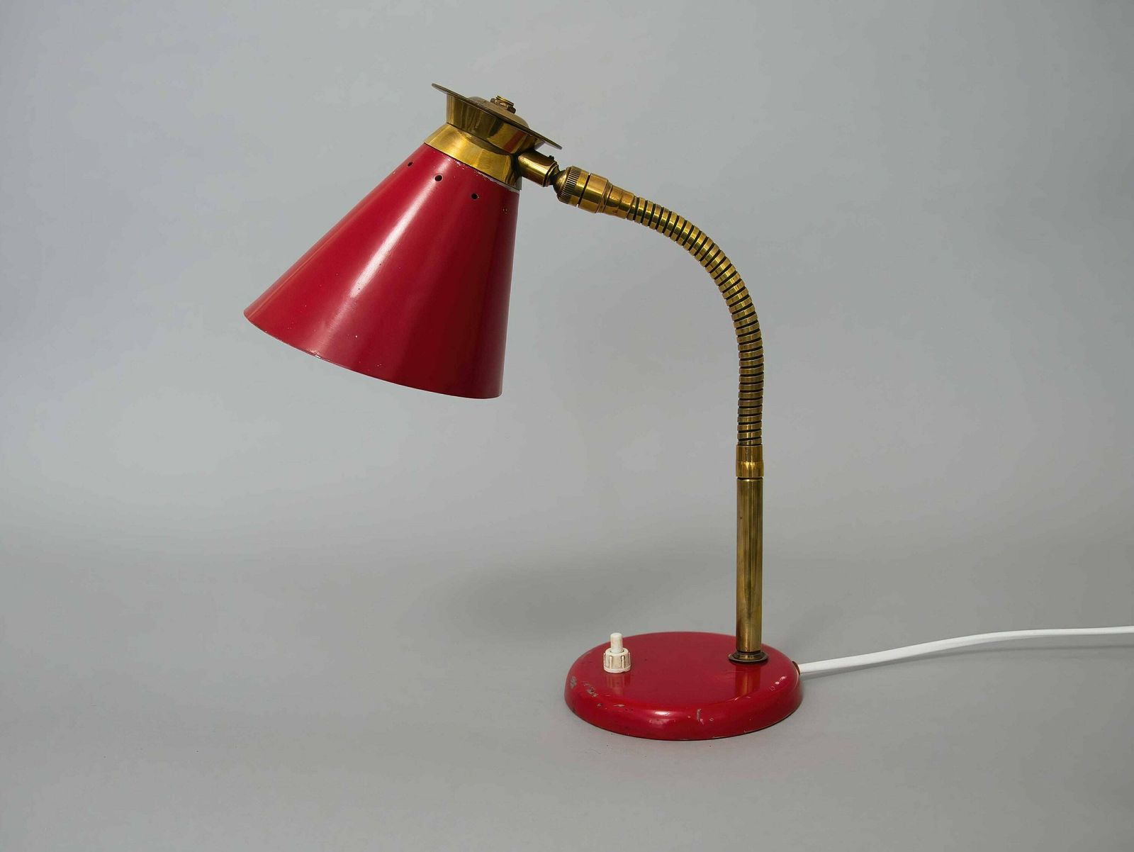 Red And Gold Vintage Mid Century Gooseneck Desk Lamp, French, 1950s: Stylish Illumination For Home Decor photo Lighting
