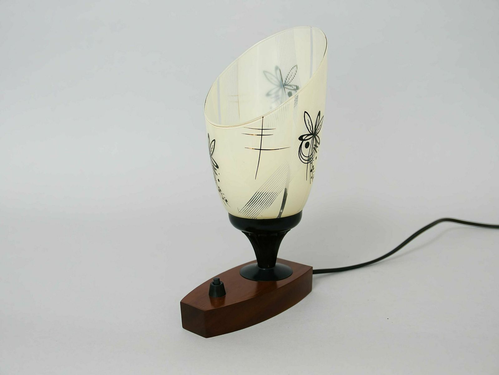 Vintage Mid Century Desk Lamp With Wooden Base & Glass Pendant Shade, Germany, 1950s: Stylish Illumination For Home Decor photo 145.0