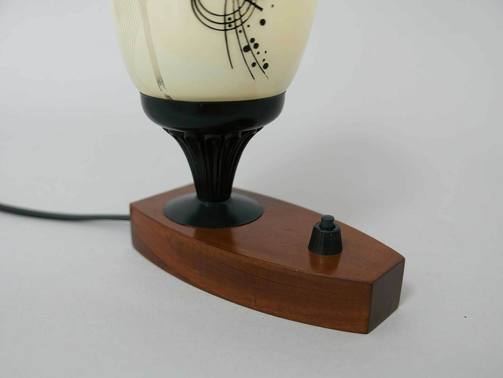 Vintage Mid Century Desk Lamp With Wooden Base & Glass Pendant Shade, Germany, 1950s: Stylish Illumination For Home Decor photo buy