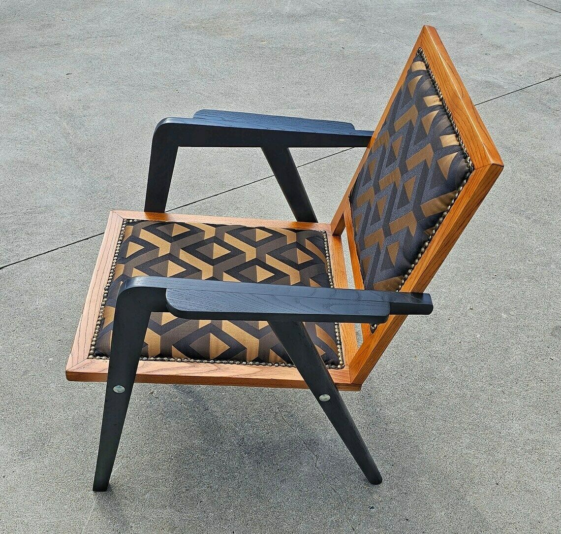 Very Rare Refurbished Mid Century Modern Armchairs In Oak Wood And Jacquard Fabric // Made In Yugoslavia In 1950s photo buy