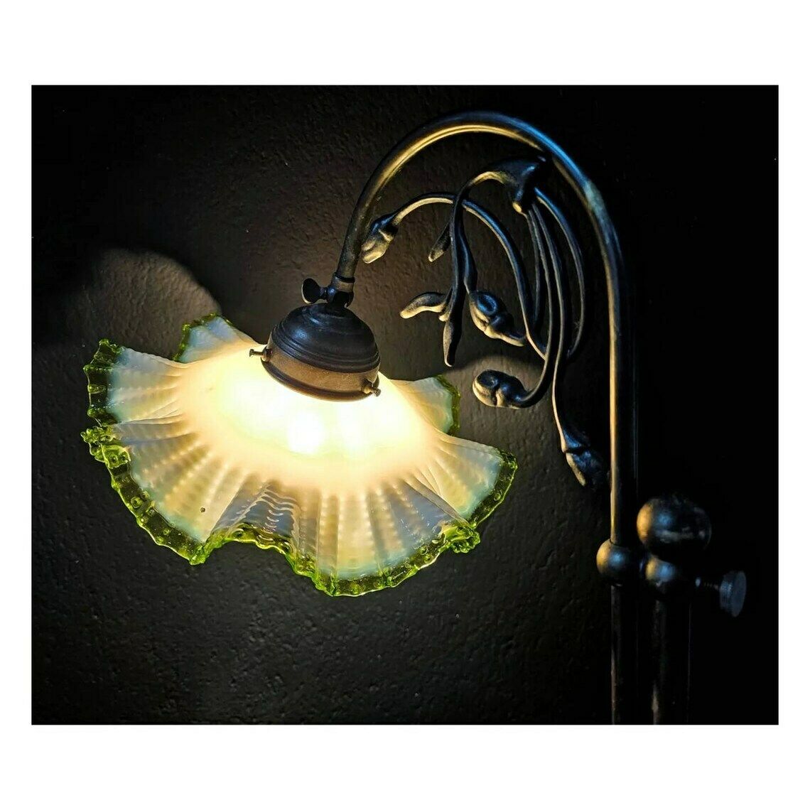 Very Rare Antique Table Lamp // Art Deco Table Lamp In Brass And Opaline Glass // Made In Austria In 1920s photo Lighting