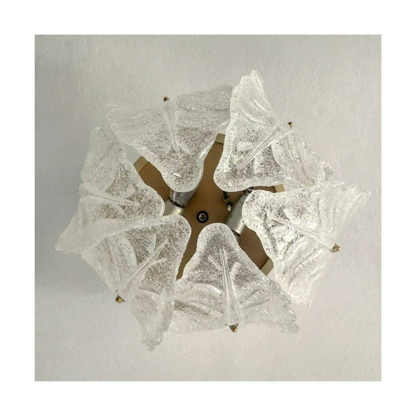 Extremly Rare Zero Quattro Flush Mount With Barovier And Taso Glass Leaves // Murano Glass Flush Mount // Made In Murano // Made In Italy photo furniture