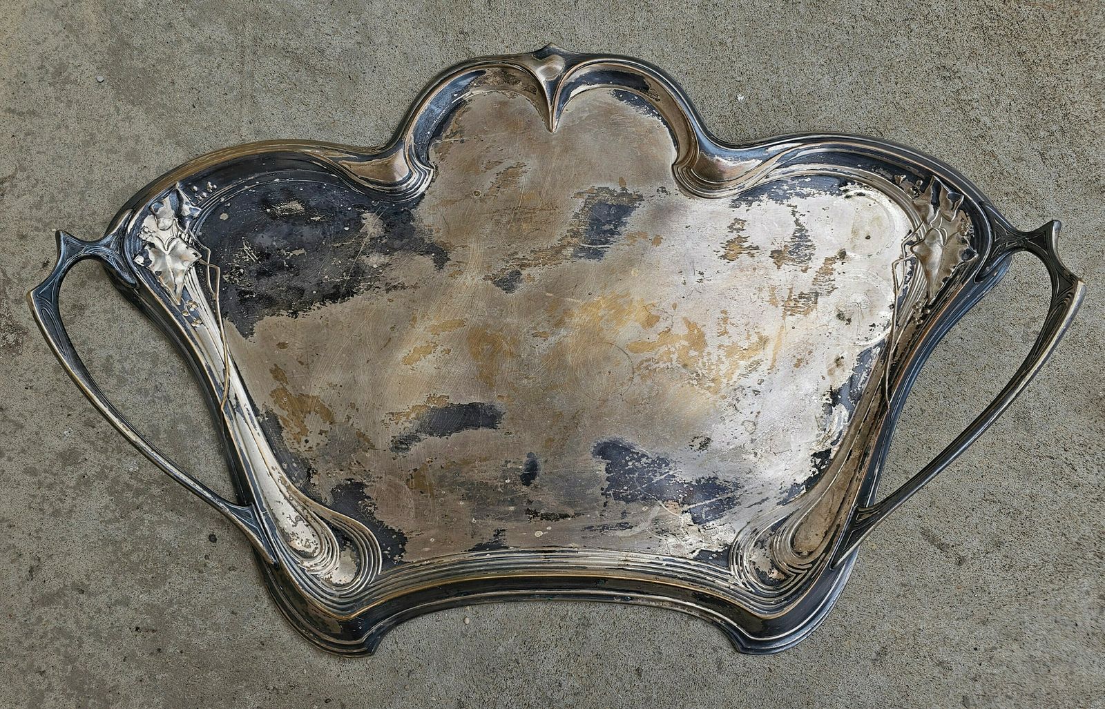 Extra Large Wmf Art Nouveau Silver Plated Waiter's Serving Tray With Floral Relief // Made In Germany In 1910s photo for sale