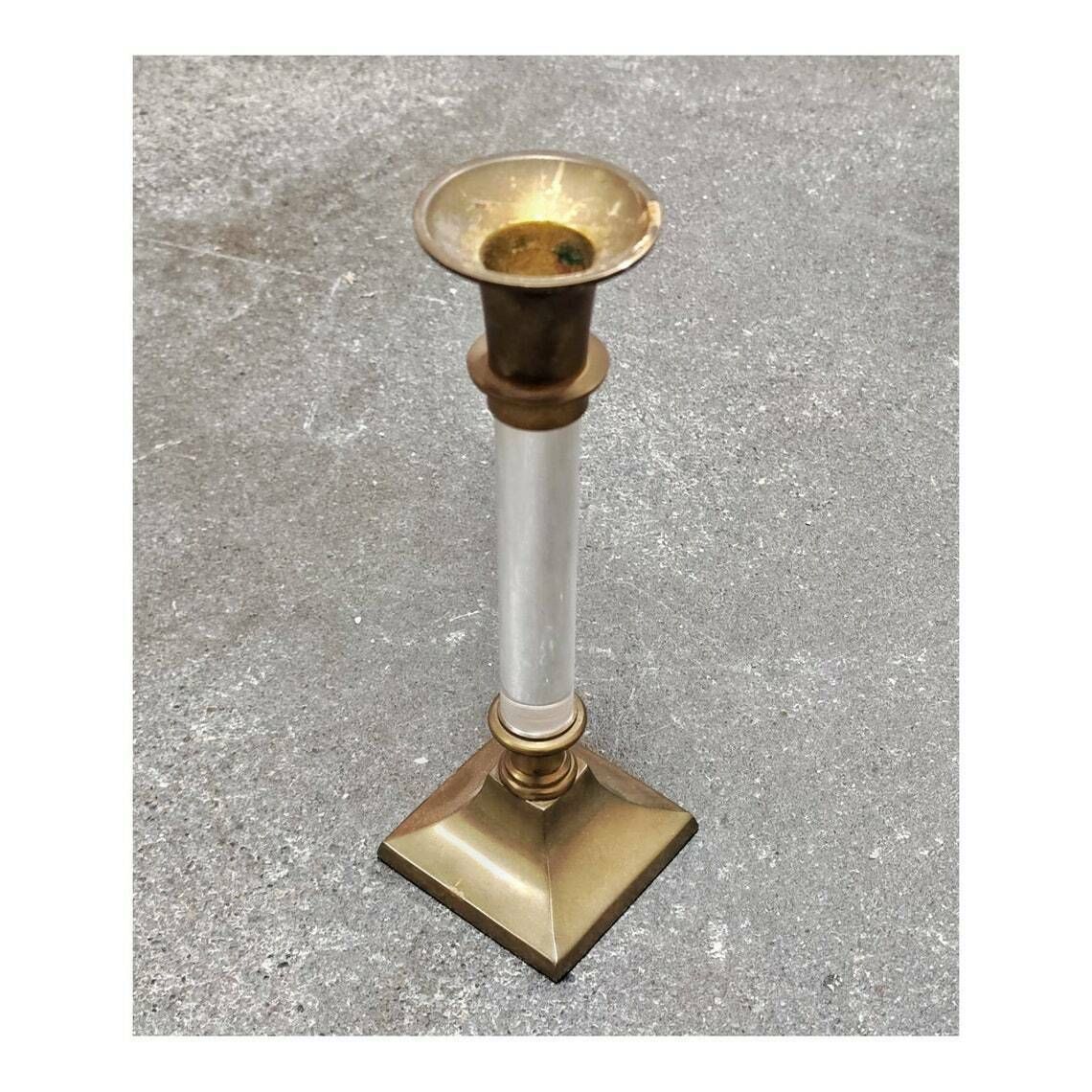 Mid Century Modern Lucite And Brass Candlestick Holder // Vintage Candlestick Holder // Made In West Germany In 1960s