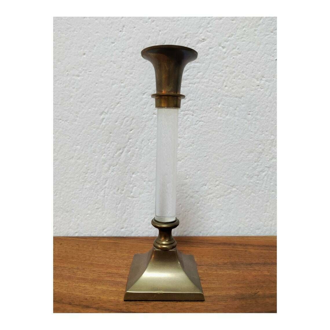 Mid Century Modern Lucite And Brass Candlestick Holder // Vintage Candlestick Holder // Made In West Germany In 1960s photo Home Decor