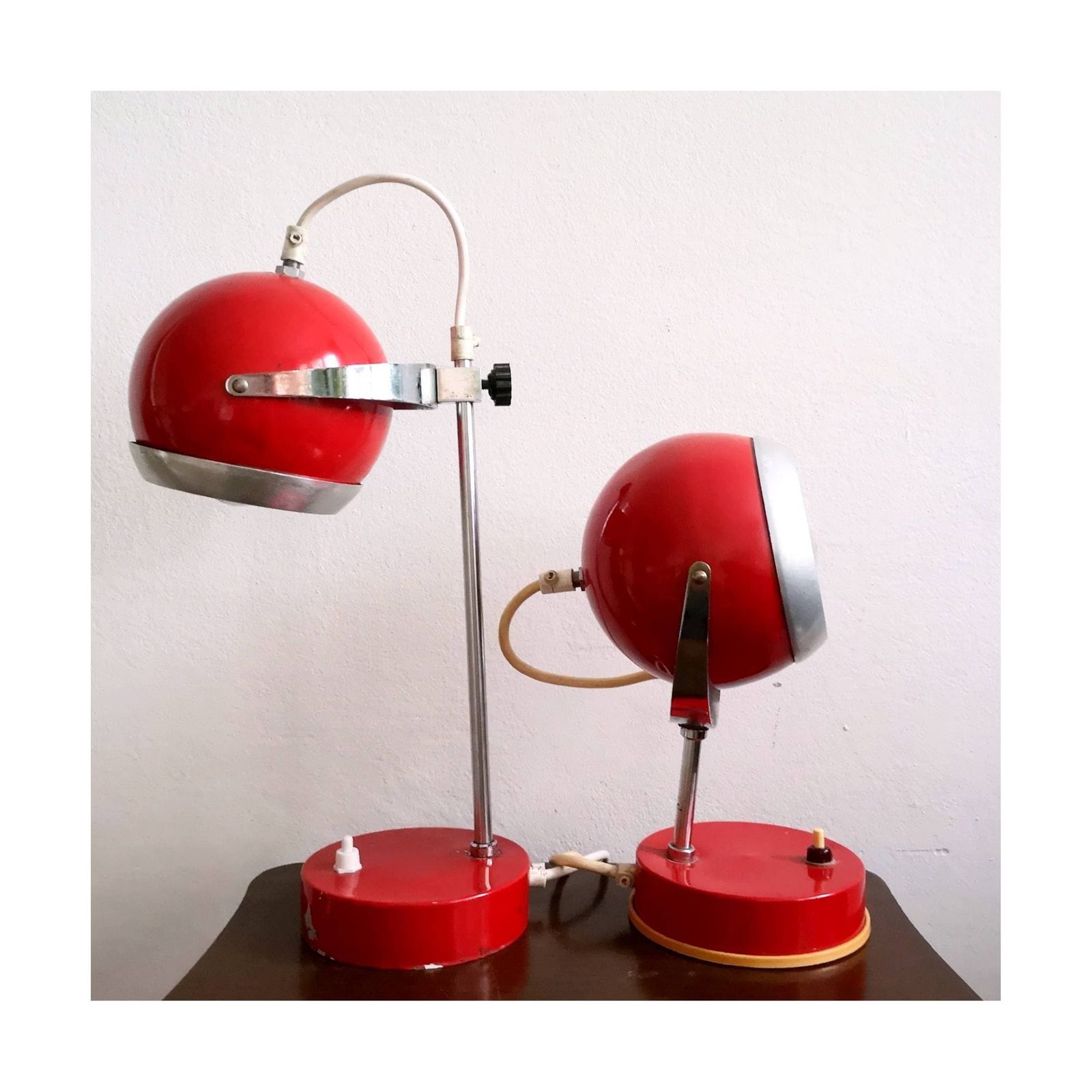 Pair Of Space Age Eyeball Table Lamps // Red Eyeball Lamps // Pair Of Red Table Lamps // Space Age Lamps // Made In Yugoslavia In 1970s