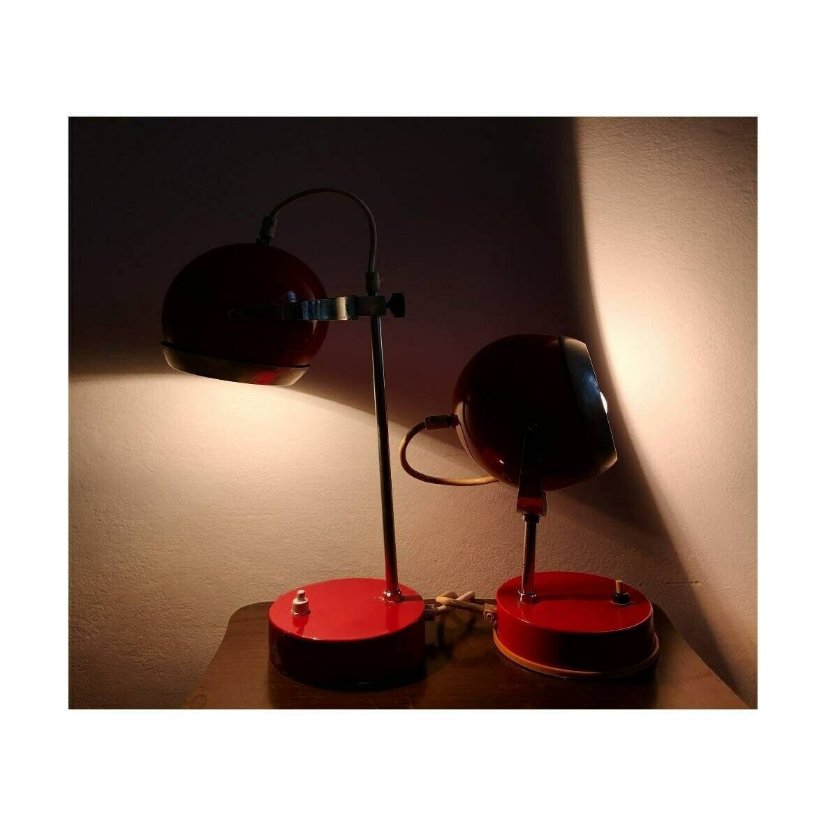 Pair Of Space Age Eyeball Table Lamps // Red Eyeball Lamps // Pair Of Red Table Lamps // Space Age Lamps // Made In Yugoslavia In 1970s photo furniture