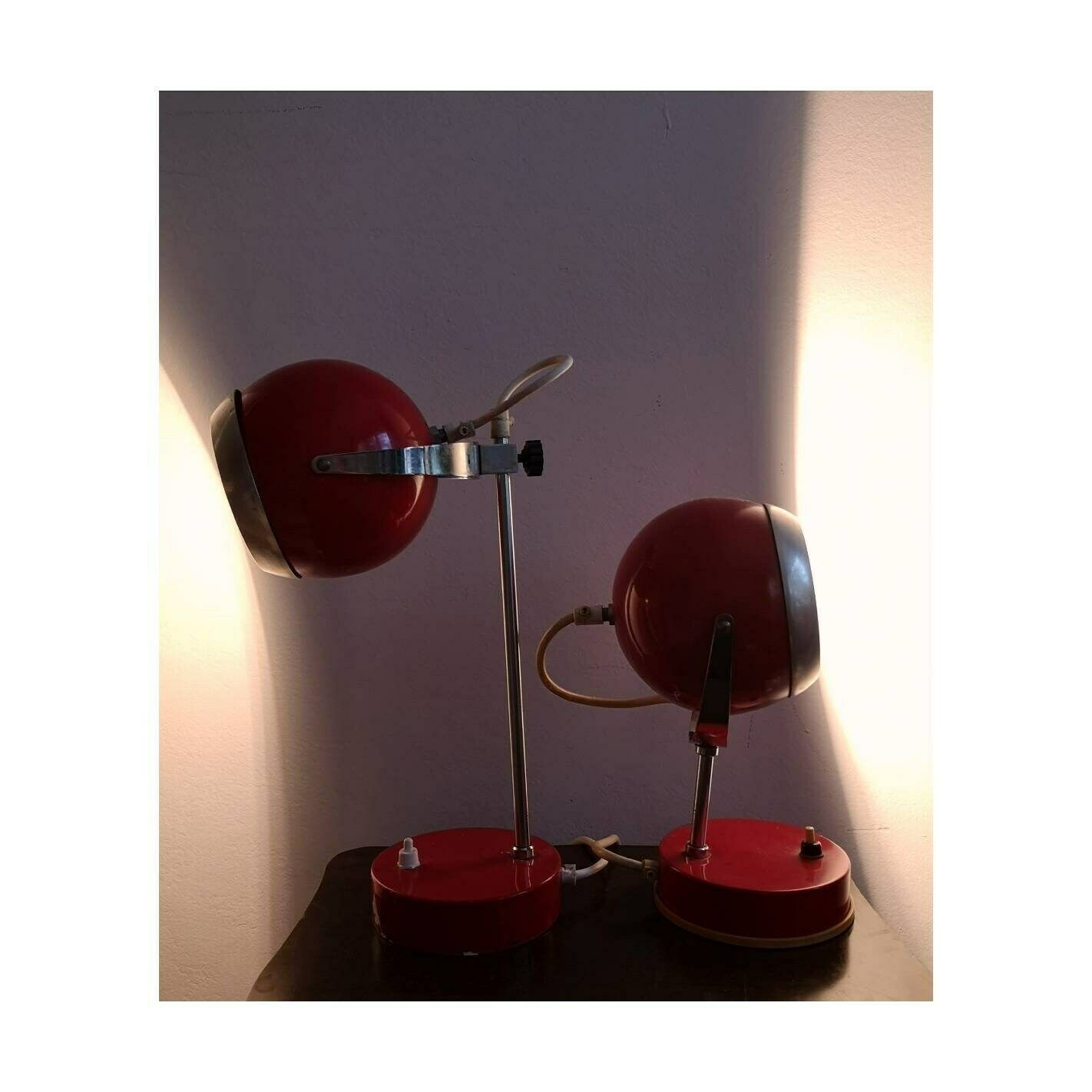 Pair Of Space Age Eyeball Table Lamps // Red Eyeball Lamps // Pair Of Red Table Lamps // Space Age Lamps // Made In Yugoslavia In 1970s photo Lighting