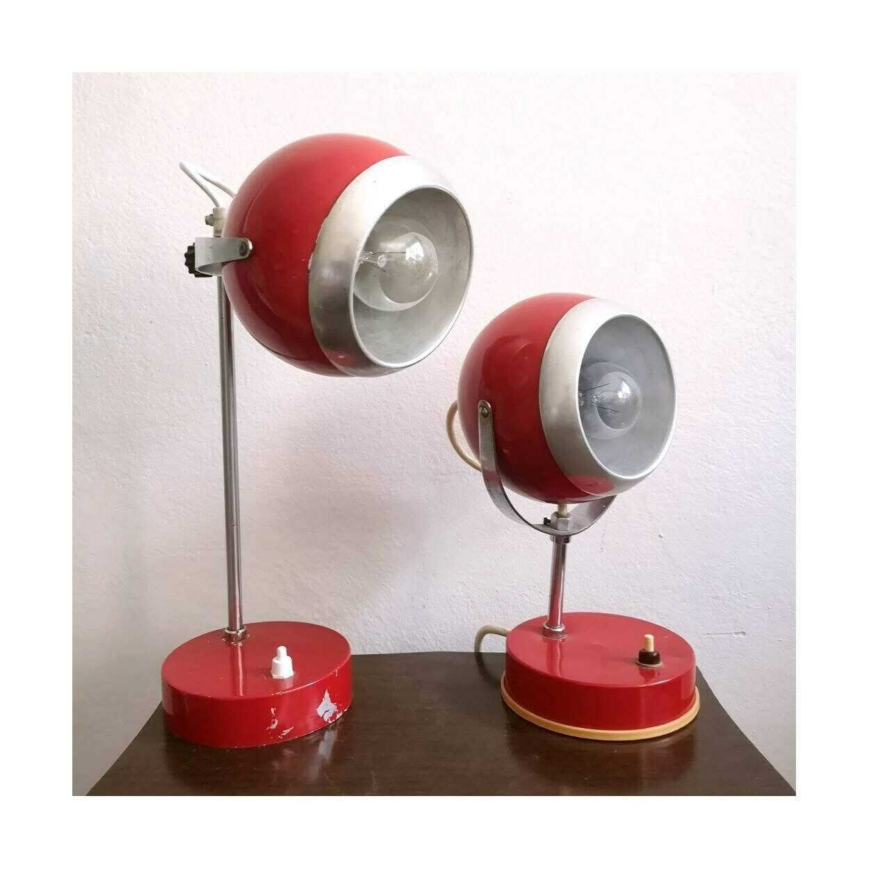 Pair Of Space Age Eyeball Table Lamps // Red Eyeball Lamps // Pair Of Red Table Lamps // Space Age Lamps // Made In Yugoslavia In 1970s photo buy
