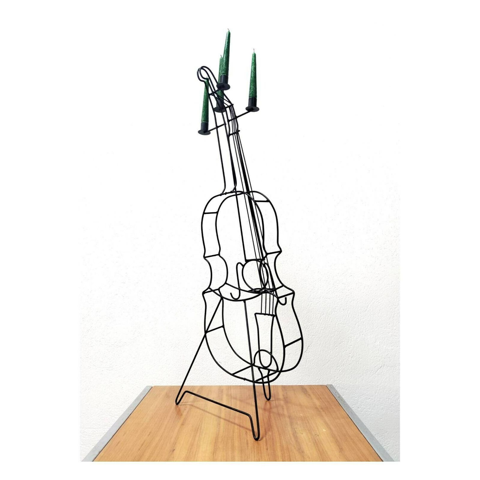 Mid Century Modern Candlestick Holder Shaped As Cello // Painted Iron Cello Candle Holder // Made In The Netherlands In 1970s photo Home Decor