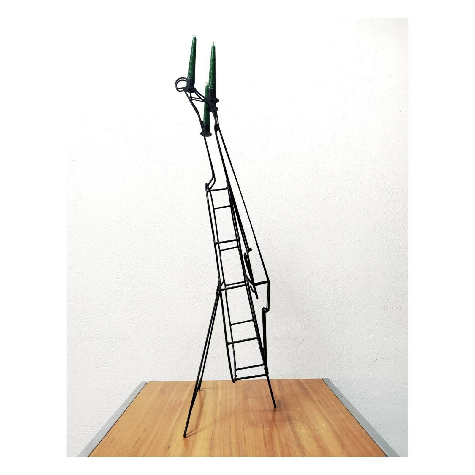 Mid Century Modern Candlestick Holder Shaped As Cello // Painted Iron Cello Candle Holder // Made In The Netherlands In 1970s photo 535.0
