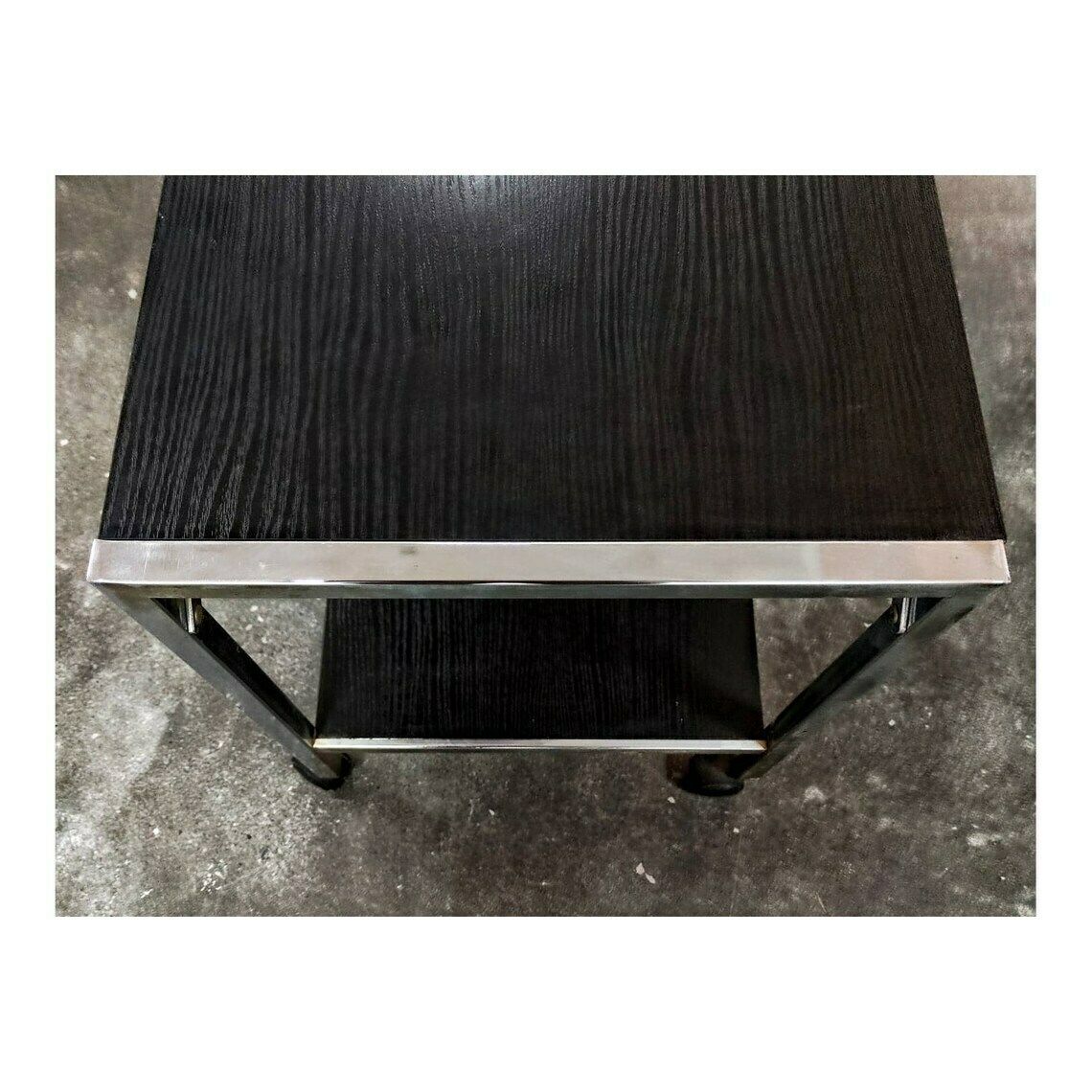 Vintage Side Table In Black Finish And Chrome // Vintage Black And Silver Serving Trolley // Made In Germany In 1970s photo furniture