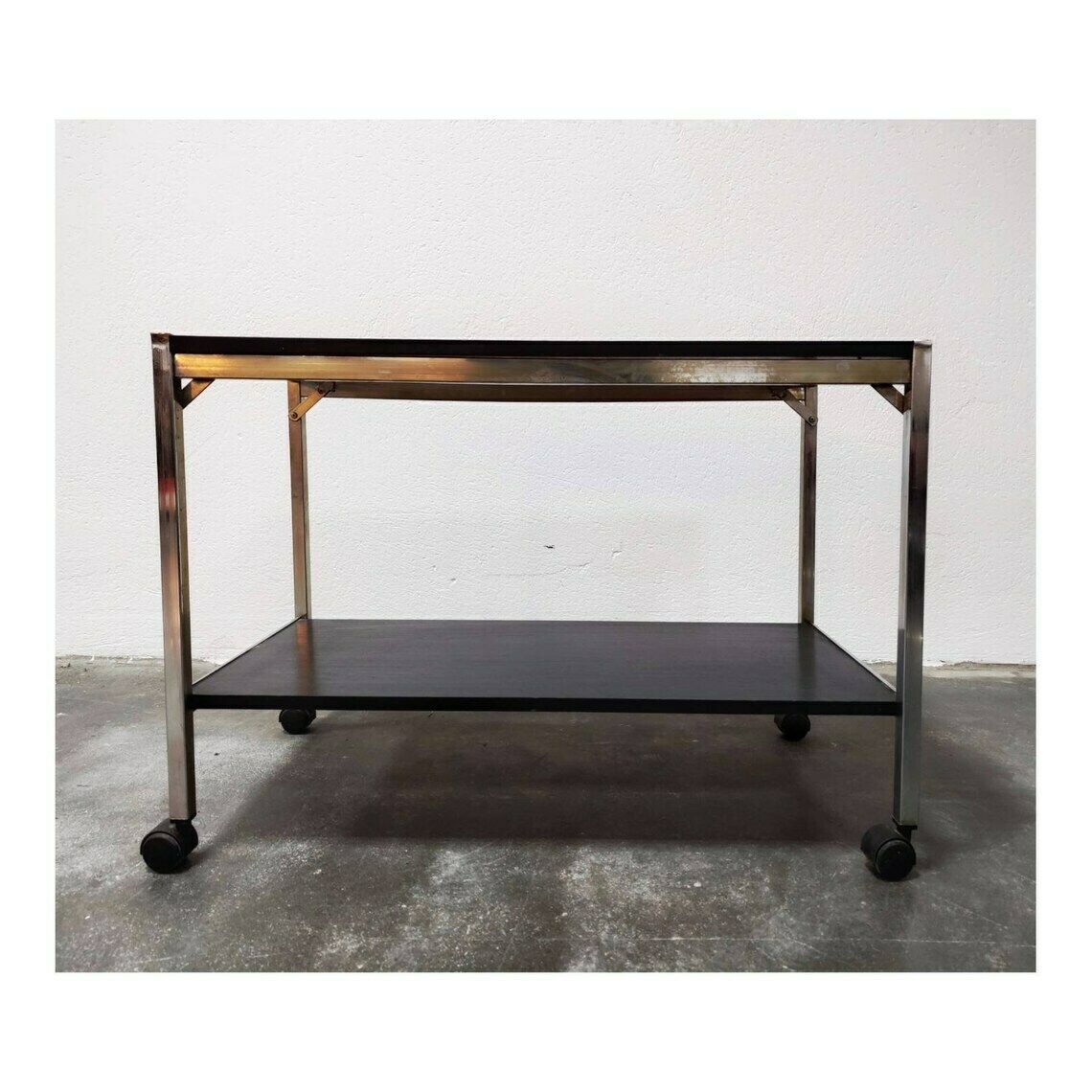 Vintage Side Table In Black Finish And Chrome // Vintage Black And Silver Serving Trolley // Made In Germany In 1970s photo 350.0