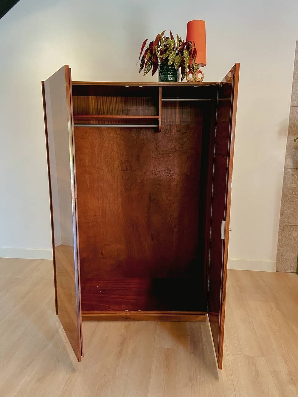 Veneer Wardrobe With Staggered Rods From The 1960s