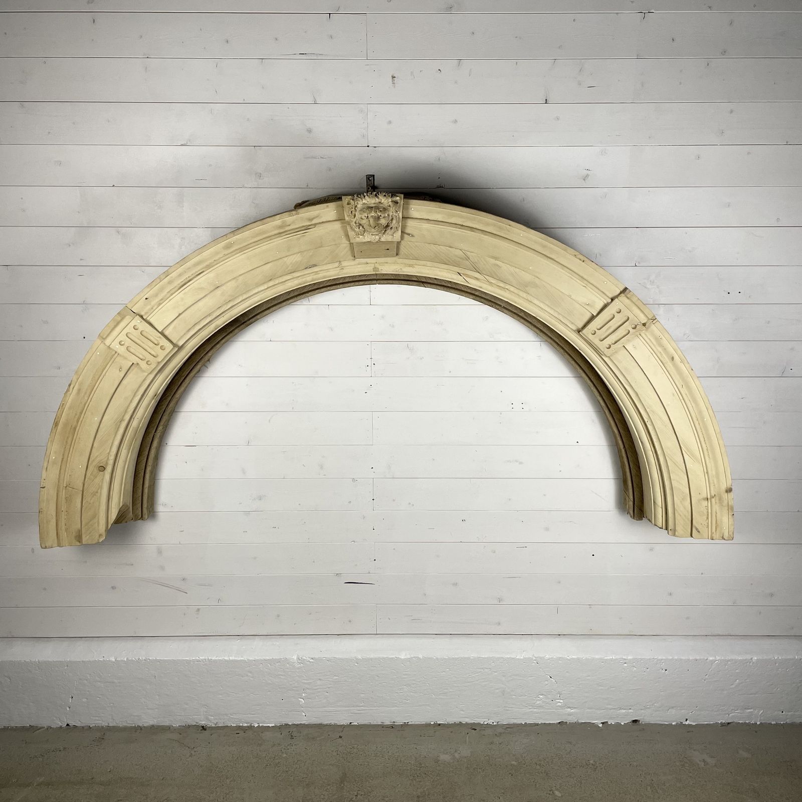 Reclaimed Antique Pine Arch With Carved Lion Head