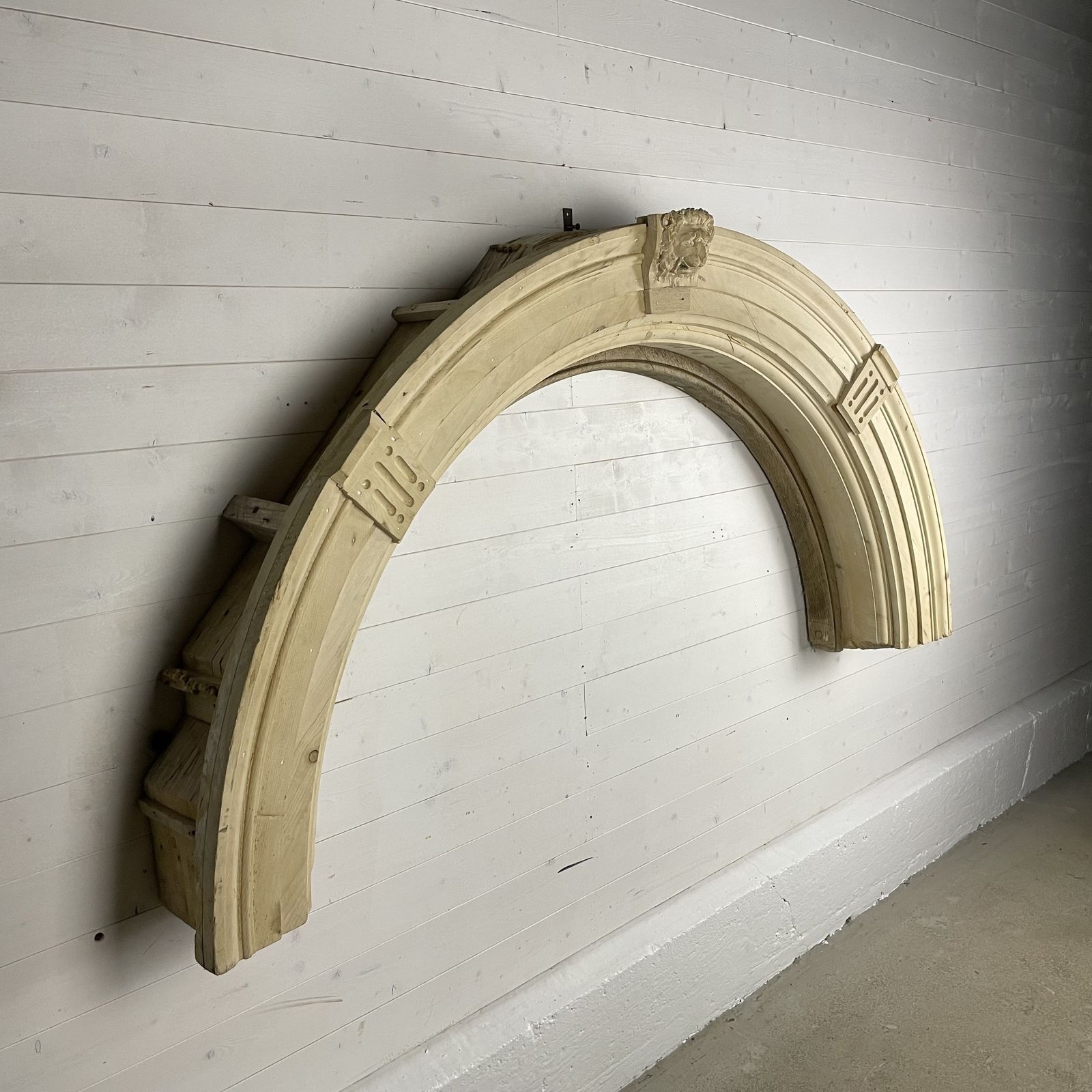 Reclaimed Antique Pine Arch With Carved Lion Head photo furniture
