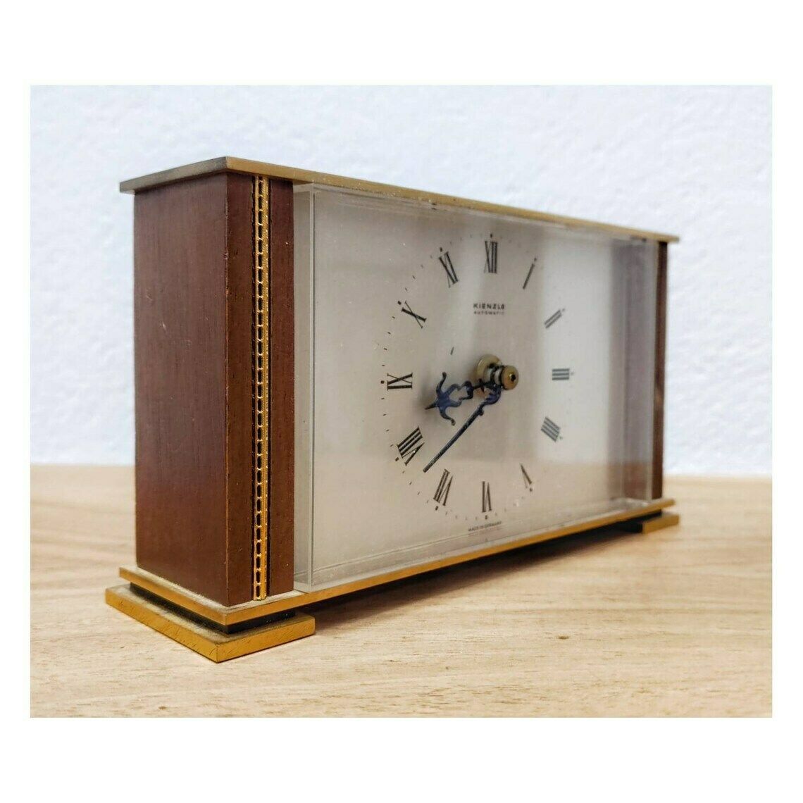 Hollywood Regency Bronze And Teak Table Clock // Vintage Kienzle Clock // Made In Germany In 1960s
