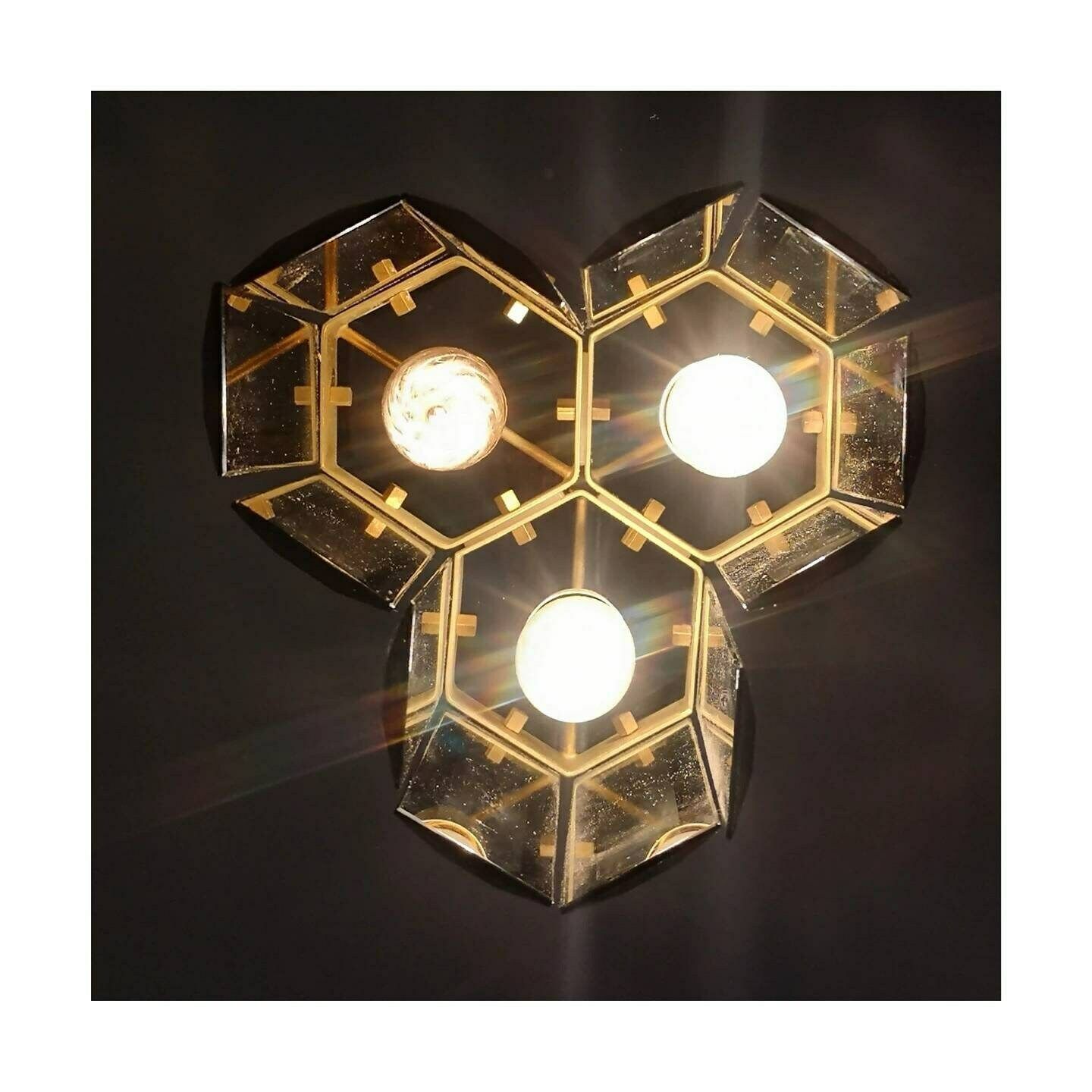 Fontana Arte Light Pendant And Pair Of Sconces // Fontana Arte Wall Lamps // Smoked Glass Pendant // Made In Italy In 1970s