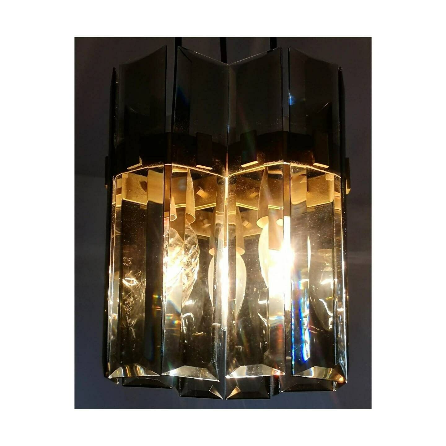 Fontana Arte Light Pendant And Pair Of Sconces // Fontana Arte Wall Lamps // Smoked Glass Pendant // Made In Italy In 1970s photo for sale