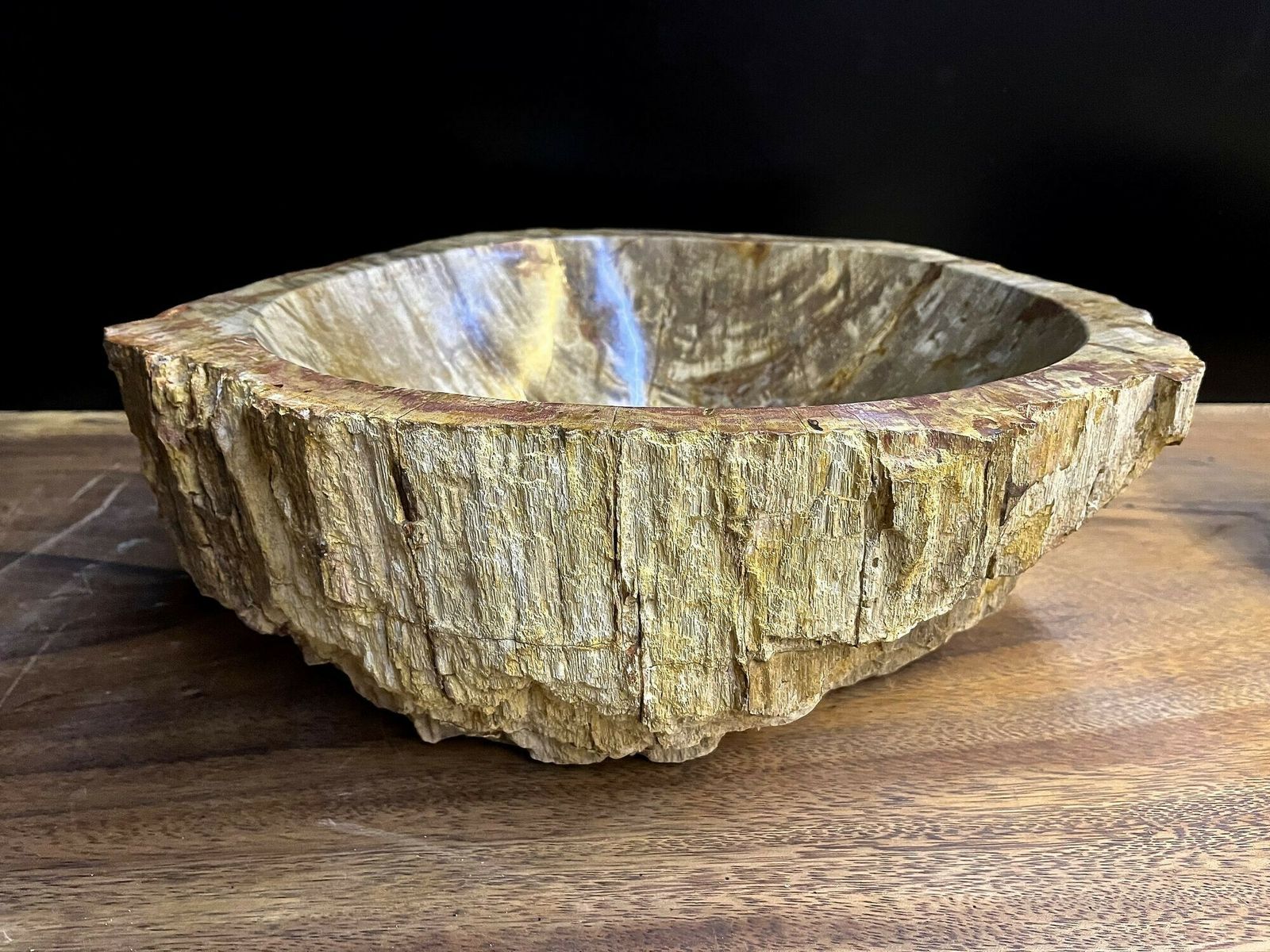 Petrified Wood Sink In Beige/ Brown/ Yellow Tones   Polished, Top Quality, Idn photo buy
